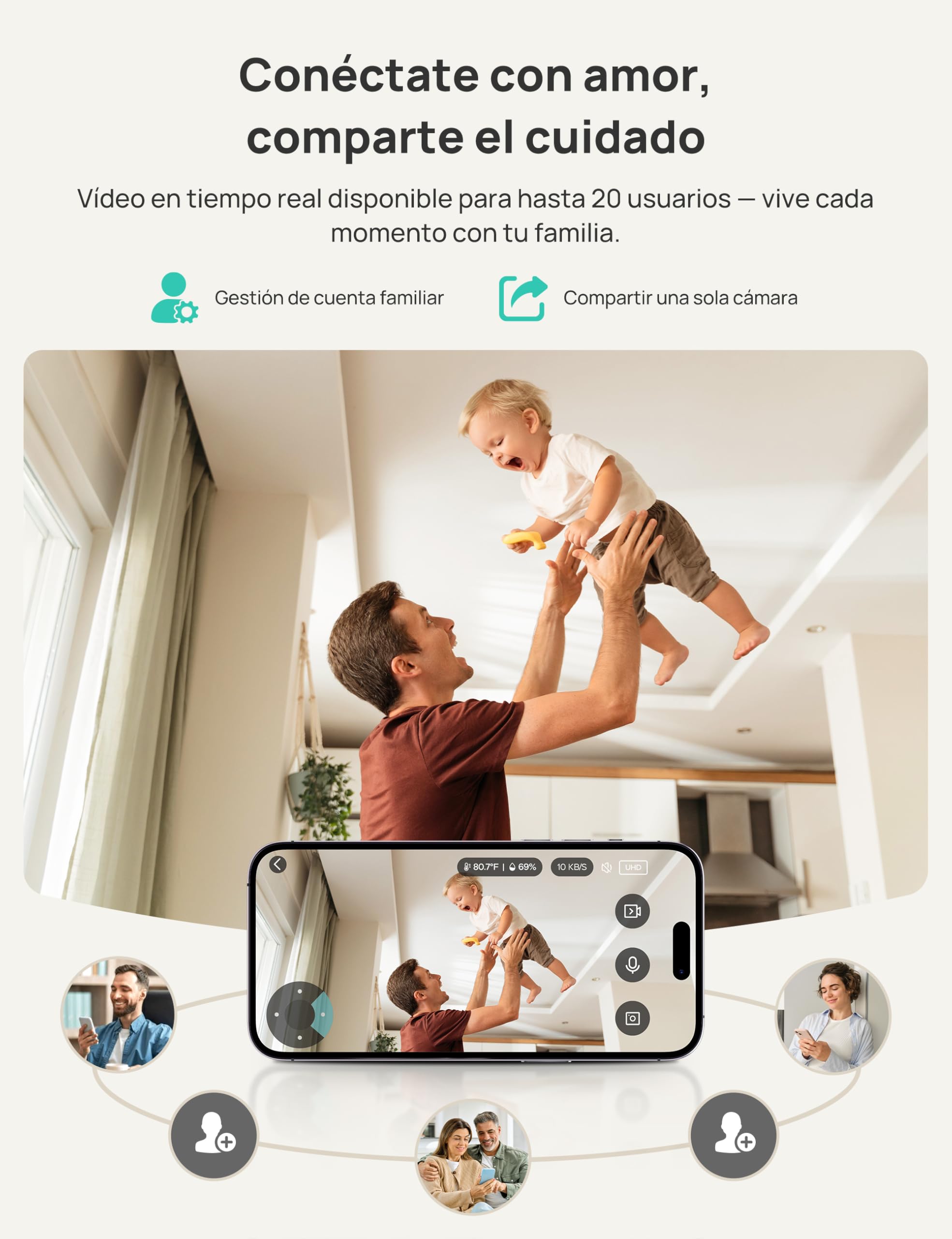 Dr.Care VistaView Baby Monitor Smart Wi-Fi de 5” con Soporte Clip, Cámara 2K HD, Control por App, Alertas de Llanto y Movimiento, Visión Nocturna, Batería 5000 mAh, Audio Bidireccional