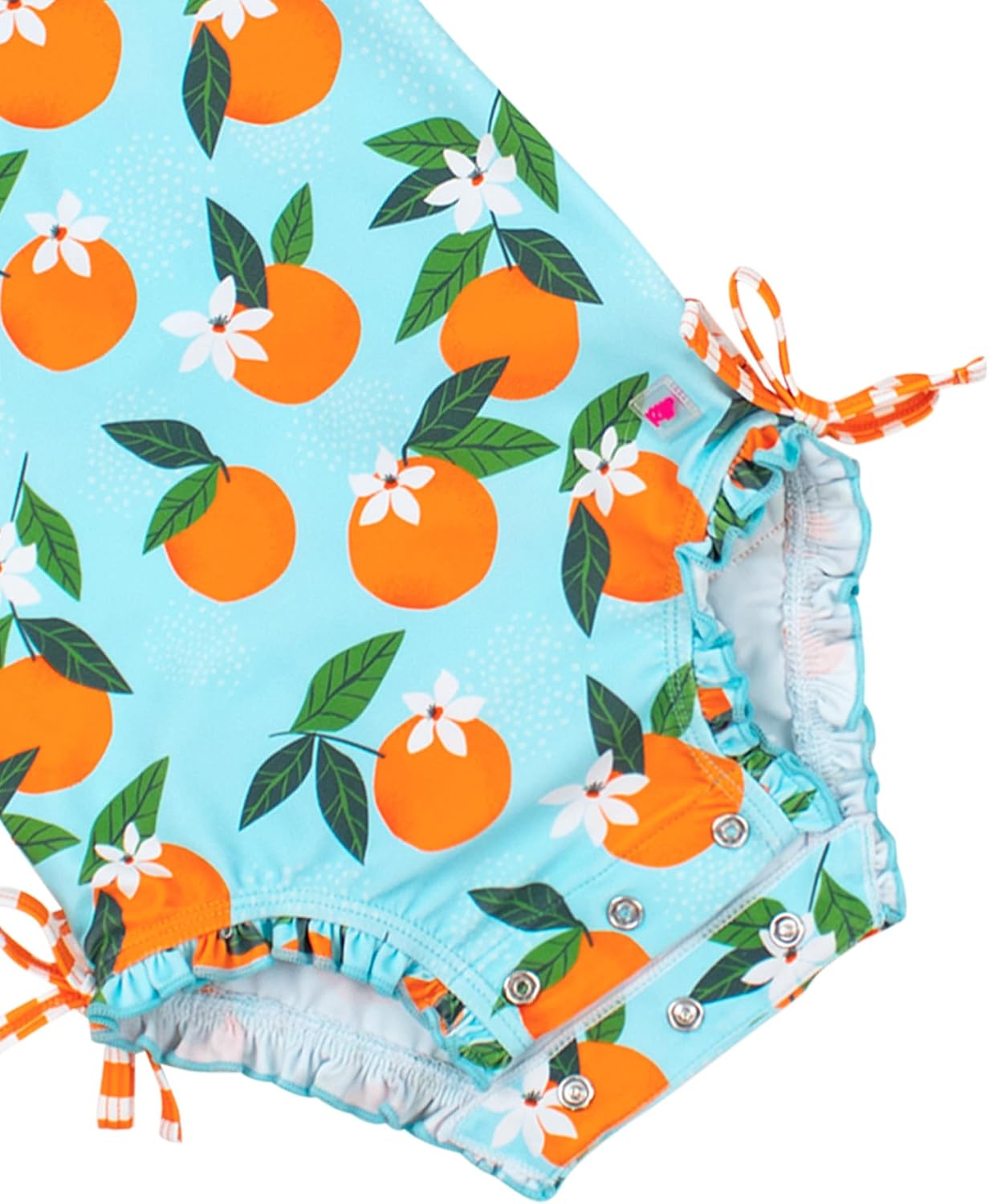 RuffleButts Baby Girls UPF 50+ Sun Protection Floral Printed Long Sleeve One Piece Rash Guard Swimsuit with Zipper - Image 5