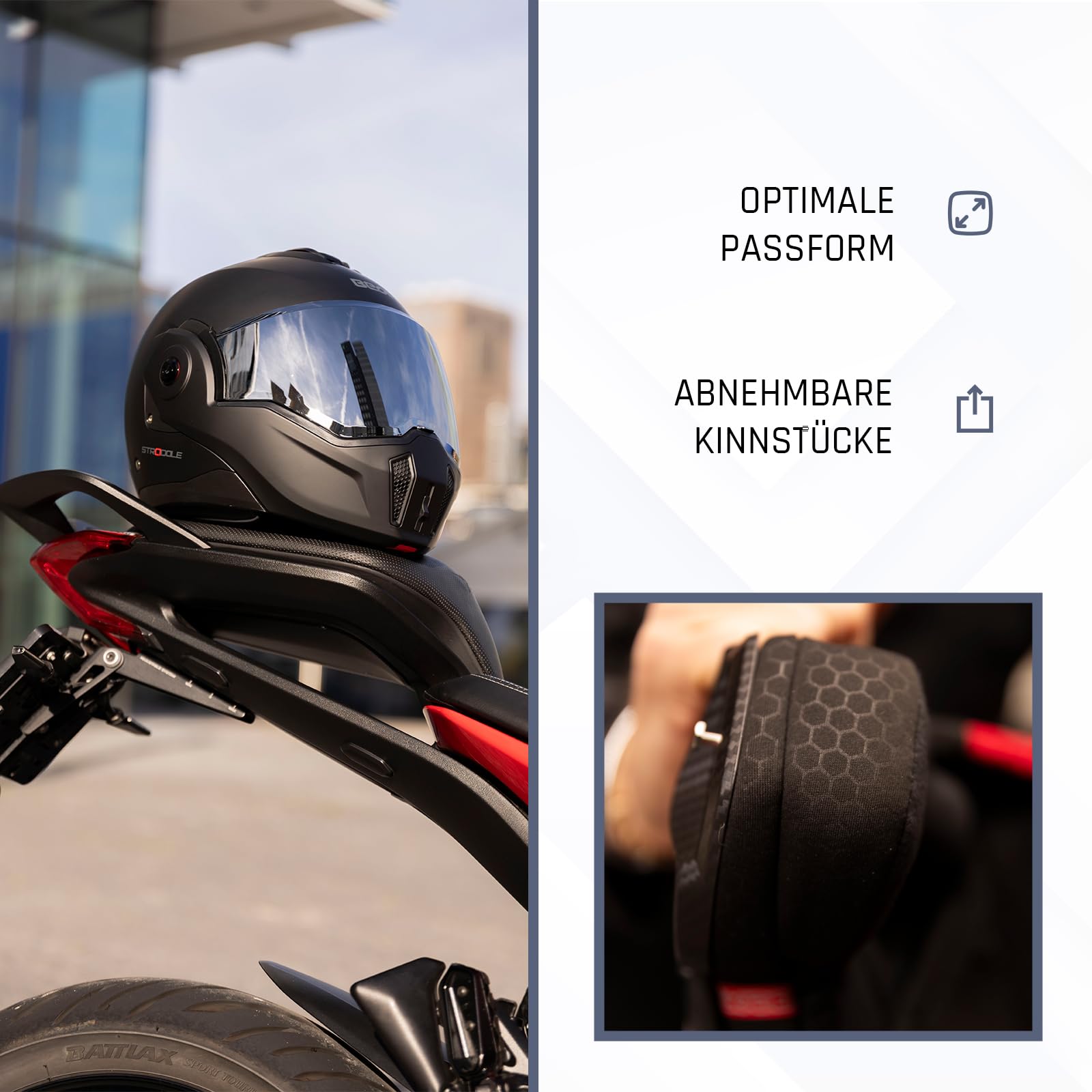 BEON Stradale Motorradhelm Klapphelm – Systemhelm mit Visier & Sonnenblende, 180° Flip-Up Integralhelm für Damen & Herren, Roller- & Motorradhelm