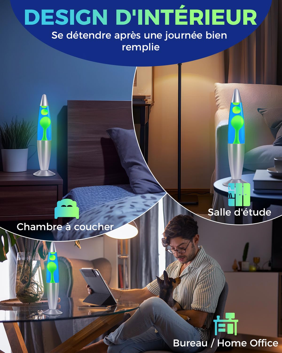 DoRight Lamp Lave Lumineuse à Décorer 34CM Liquide Bleu/Cire Verte Lamp à Lave Magma Fusée Rétro Câble 1,85M avec Interrupteur et Prise EU pour Lampe à Lave Atmosphérique 220V-240V