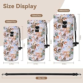 AUPET Water Bottle Bag Carrier,24oz/32oz Insulated Neoprene bottle Sling Holder Case Pouch Cover for 1000ML/750ML Bottles with Shoulder Strap for walking (Watercolor Style, 750ML)
