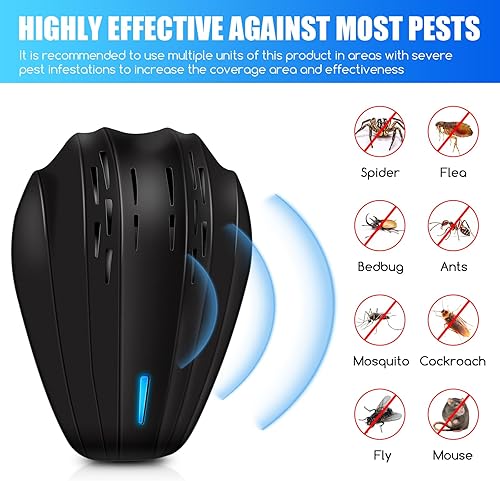 Miniatura 7 de Paquete de 2 repelentes ultrasónicos de plagas para interiores, repelente de plagas ultrasónico, repelente de plagas para roedores e insectos,
