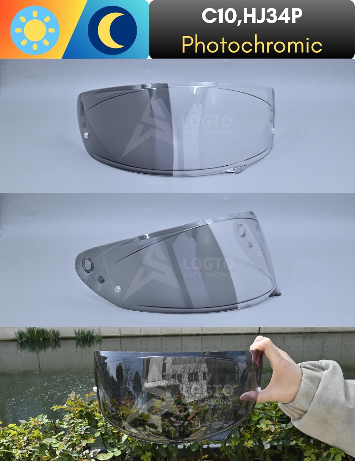 Photochromic Visor Compatible With RPHA 11 Replacement Transition Motor Helmet Face Shield (RPHA 11 Clear Red To Gold Red)