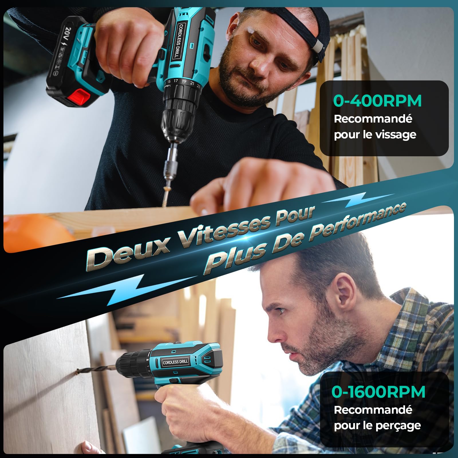 Perceuse Visseuse Sans Fil 20V Compatible Batteries Makita, 42Nm, 2 Vitesses LED, 25+1 Couple, 10mm Mandrin