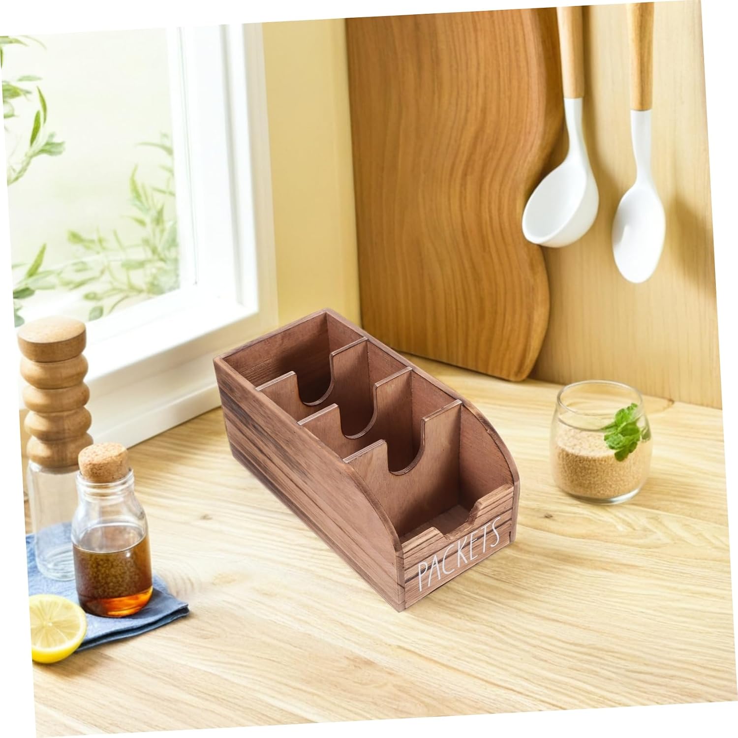 Tea Bag Organizer with Compartments Stylish Storage Box for Sugar Packets Seasoning Multi-functional Condiment Holder for Kitchen Cabinet Countertop