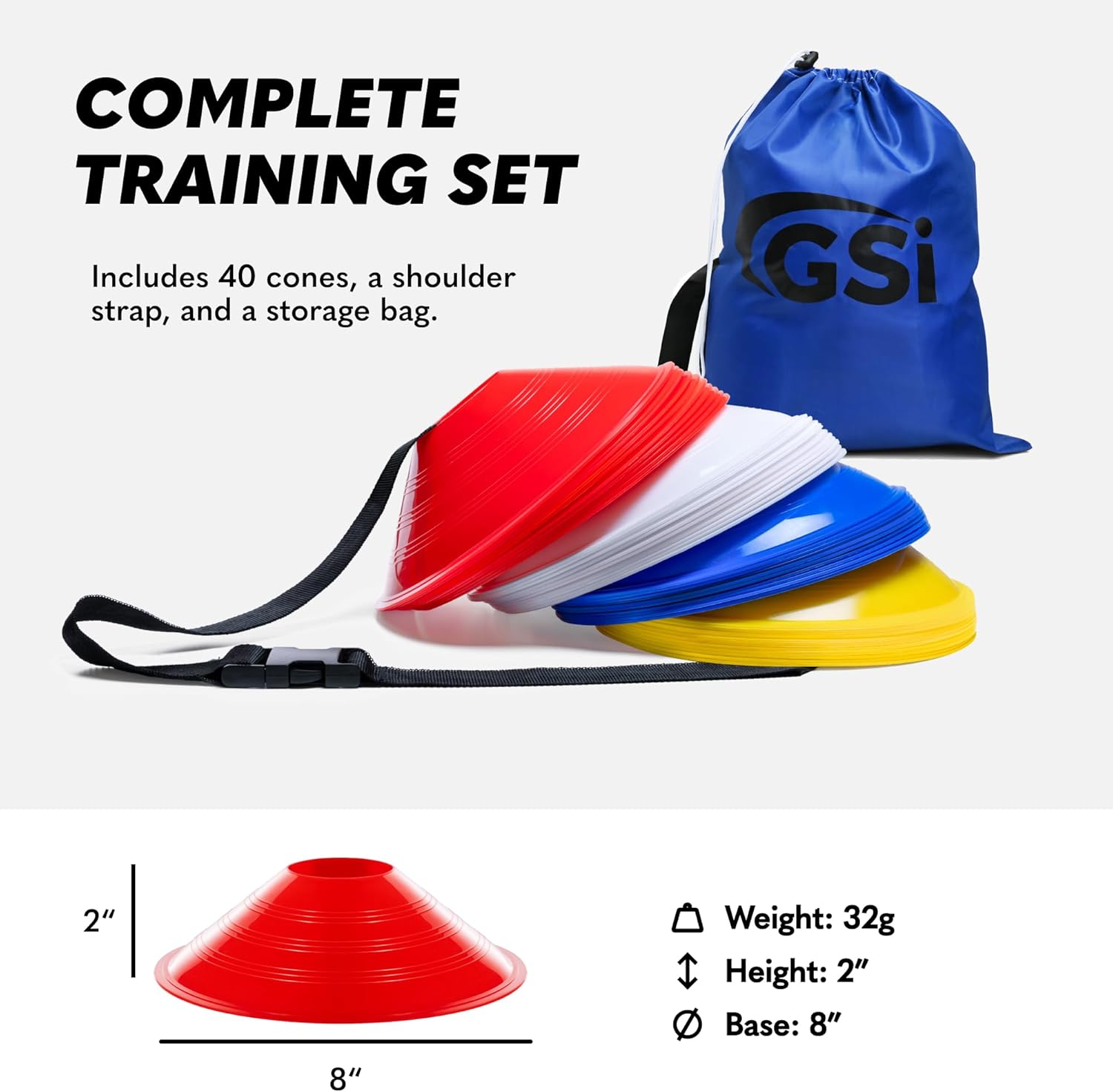 GSi Sports Training Cones for Agility Drills – Soccer & Basketball Multi-Sport Field Markers, Durable Flexible Cones in Multiple Shapes & Packs (20–80 Pack)