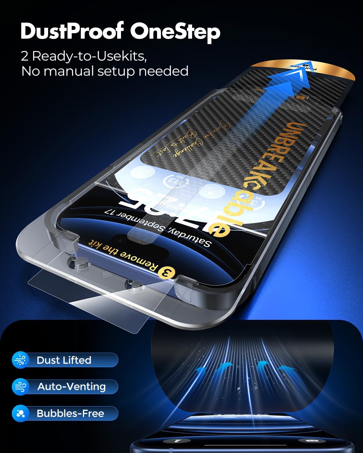 UNBREAKcable for iPhone 15 Pro Max Privacy Screen Protector, Tempered Glass 6.7", DustProof OneStep Installation, 25° Anti-Spy, 9H Military-Grade Shatterproof, Bubble-Free, Case-Friendly, 2 Pack