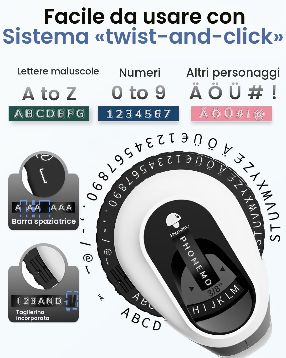 Phomemo Etichettatrice 3D E975, etichettatrice portatile per etichettatrice nera con 6 nastri, design ergonomico, per casa