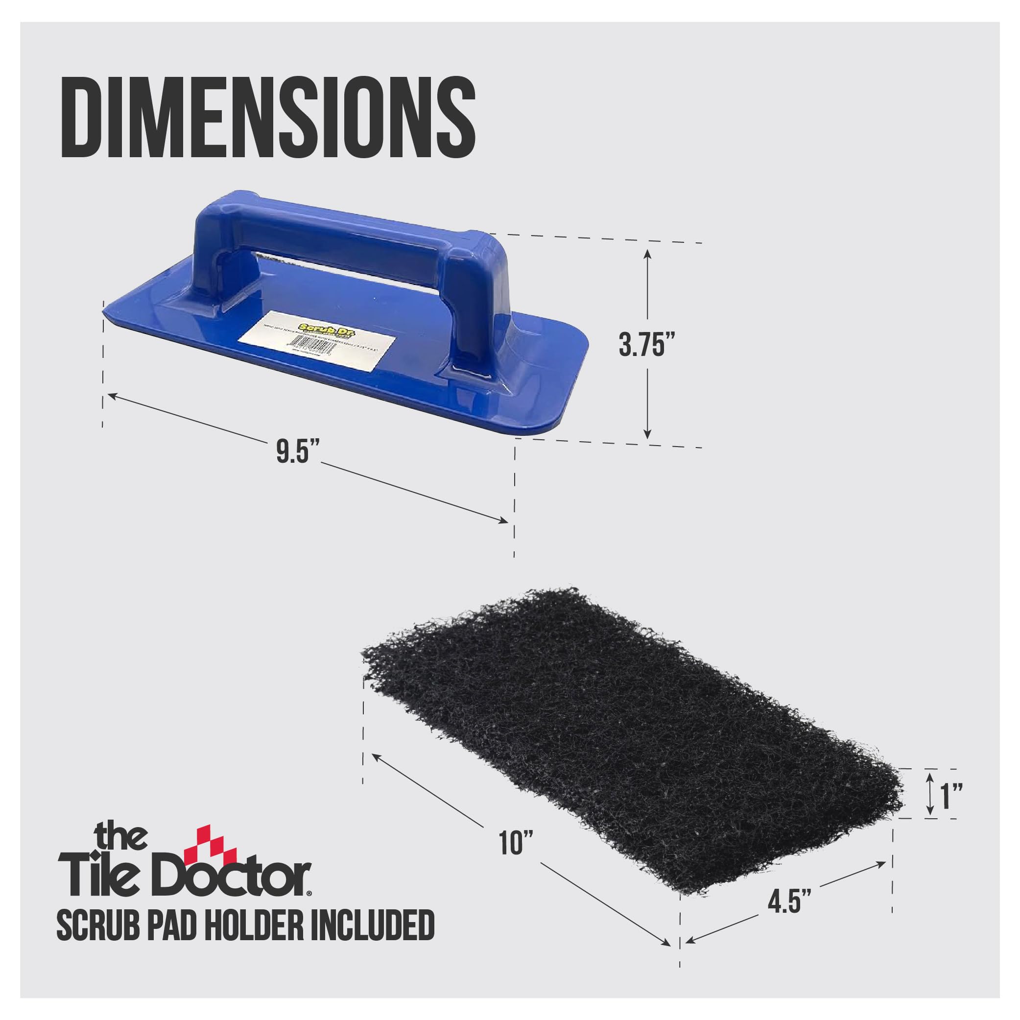 Scrub Doctor 6-Pack of 10 x 4.5 x 1 in. Large Black Scrub Pads and Scrub Pad Holder Scrub-HLD-L-BLK-6, Maximum Abrasion Scrubbing Pads for Cast Iron Pots, BBQ Grills, Oven Cleaning, and Paint Removal