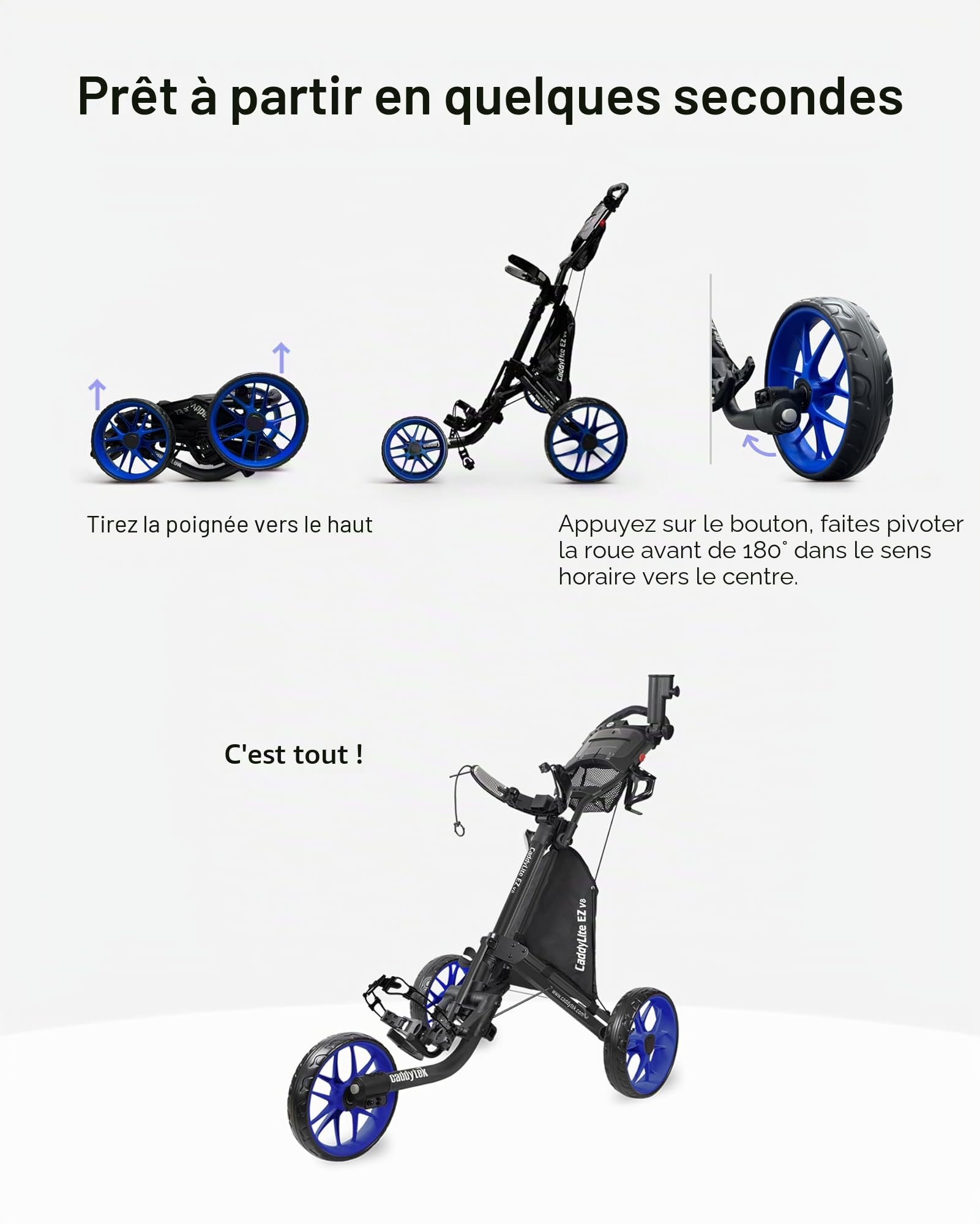 CaddyTek Caddylite EZ V8 Chariot de Golf à 3 Roues Pliable