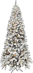 Fraser Hill Farm 12-Ft. Alaskan Pine Flocked Artificial Christmas Tree with Warm White LED Lights and Stand, Prelit Foldable Fake Tree with Realistic Snowy Foliage for Home Decoration