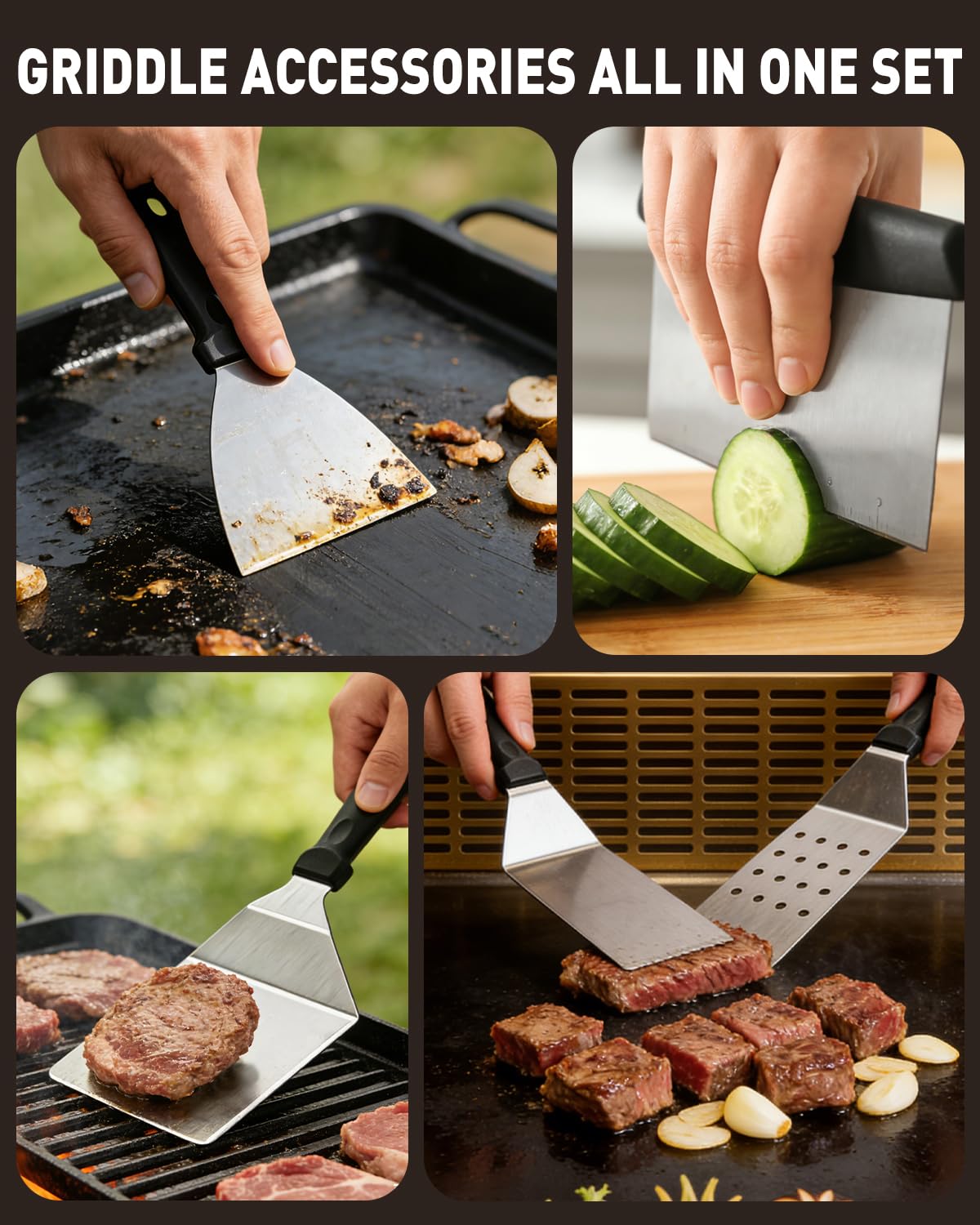 Lorrtta 32pcs Griddle Accessories Kit, Teppanyaki Plancha Flat Top Grill Tools, Spatula Set with Basting Cover, Smash Burger Press, Storage Bag for Outdoor Grilling BBQ, Perfect BBQ Gifts for Men — view 7