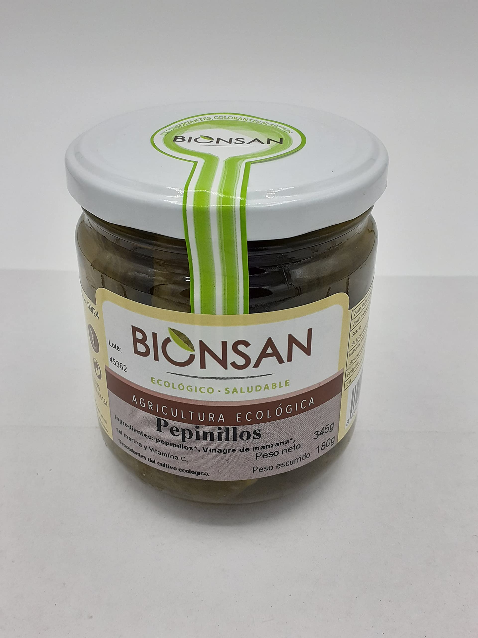 Pepinillos en Vinagre ecológicos de Proximidad Bionsan 345g | 2 x 345g