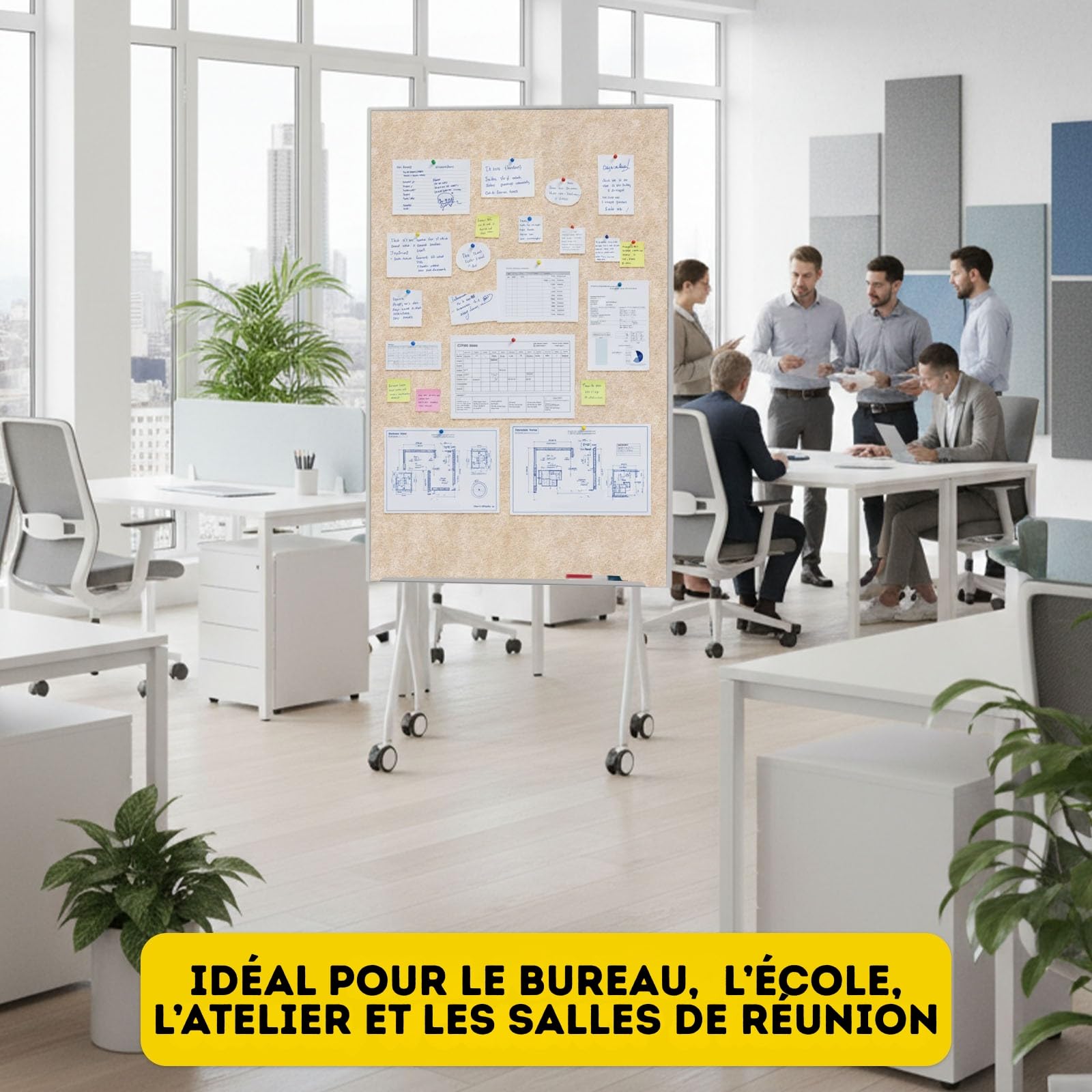Tableau de présentation Mobile Giant - Tableau Feutre Double Face 80 x 120 cm avec roulettes verrouillables et Rangement - Disponible en Plusieurs Couleurs, 80 x 168,4 cm (H) (Beige)