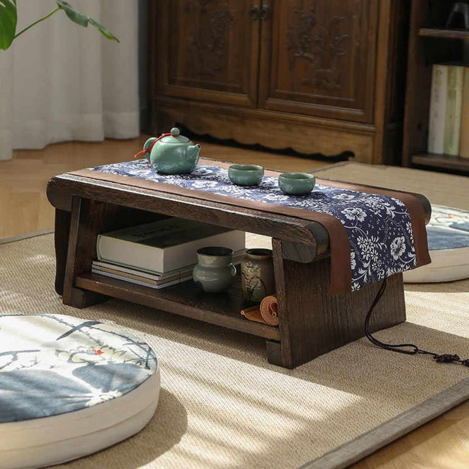 Table basse pliante japonaise en bois de tatami avec séparation intégrée