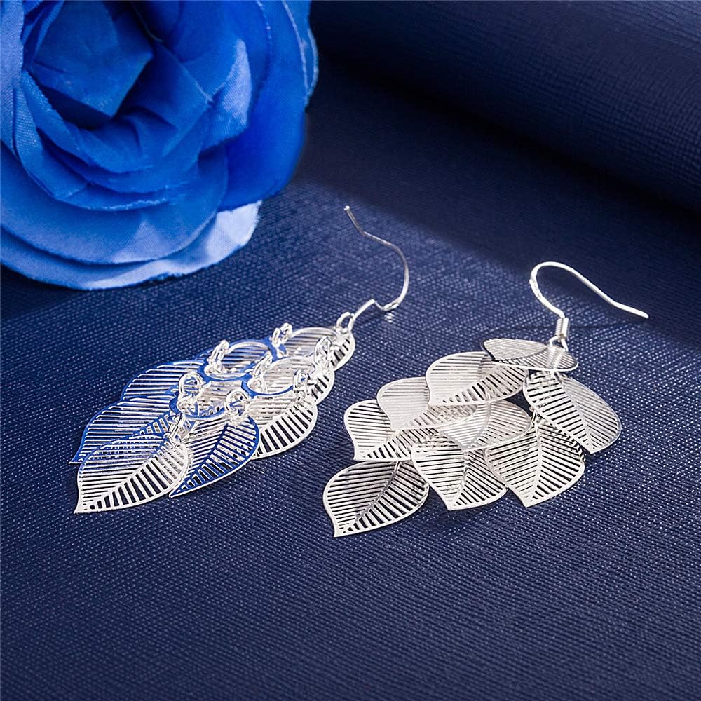 Silver Leaf Earrings for Women Girls Delicate Handmade Boho Layered Filigree Leaves Chandelier Lightweight Dangle Drop Earrings - Image 6