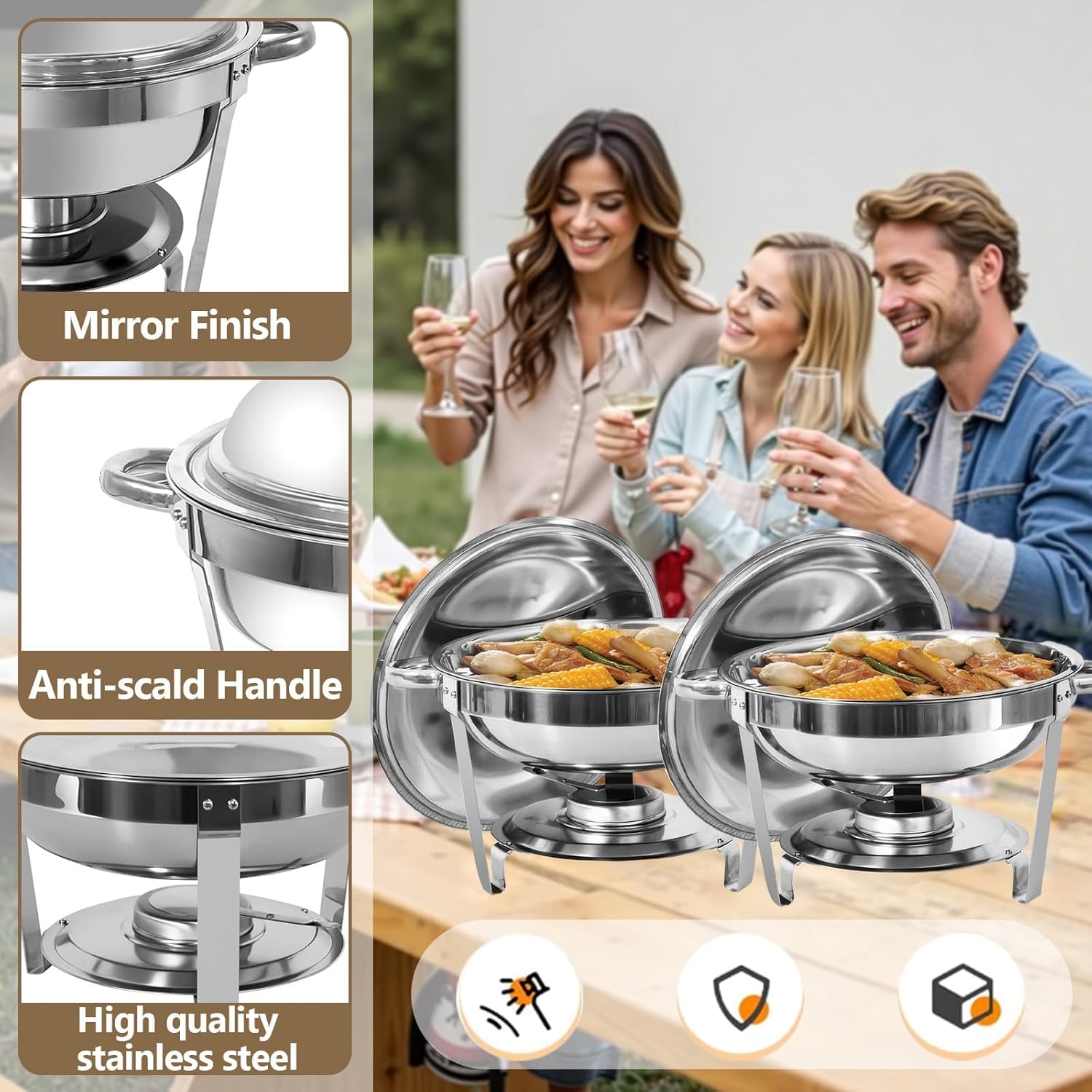 4 Pezzi Set Buffet Scaldavivande, Lid 4.5/6 Litre Cibo Scaldabagno Catering, Buffet Scaldabagno Scaldabagno Scaldabagno Scaldabagno, per Buffet Commerciale Cucina Domestica