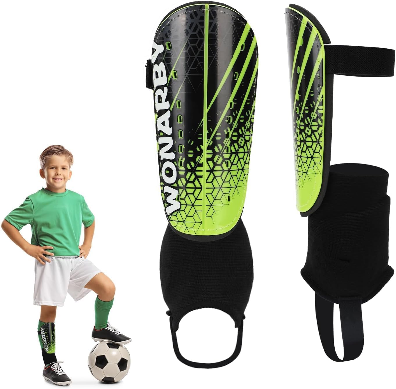 Shin Guards Soccer Youth Kids - Shin Guard for Toddler Boys Girls Teenagers 2-18 Years Old with Ankle Sleeves Protection - Football Shin Pads Equipment with Adjustable Strap