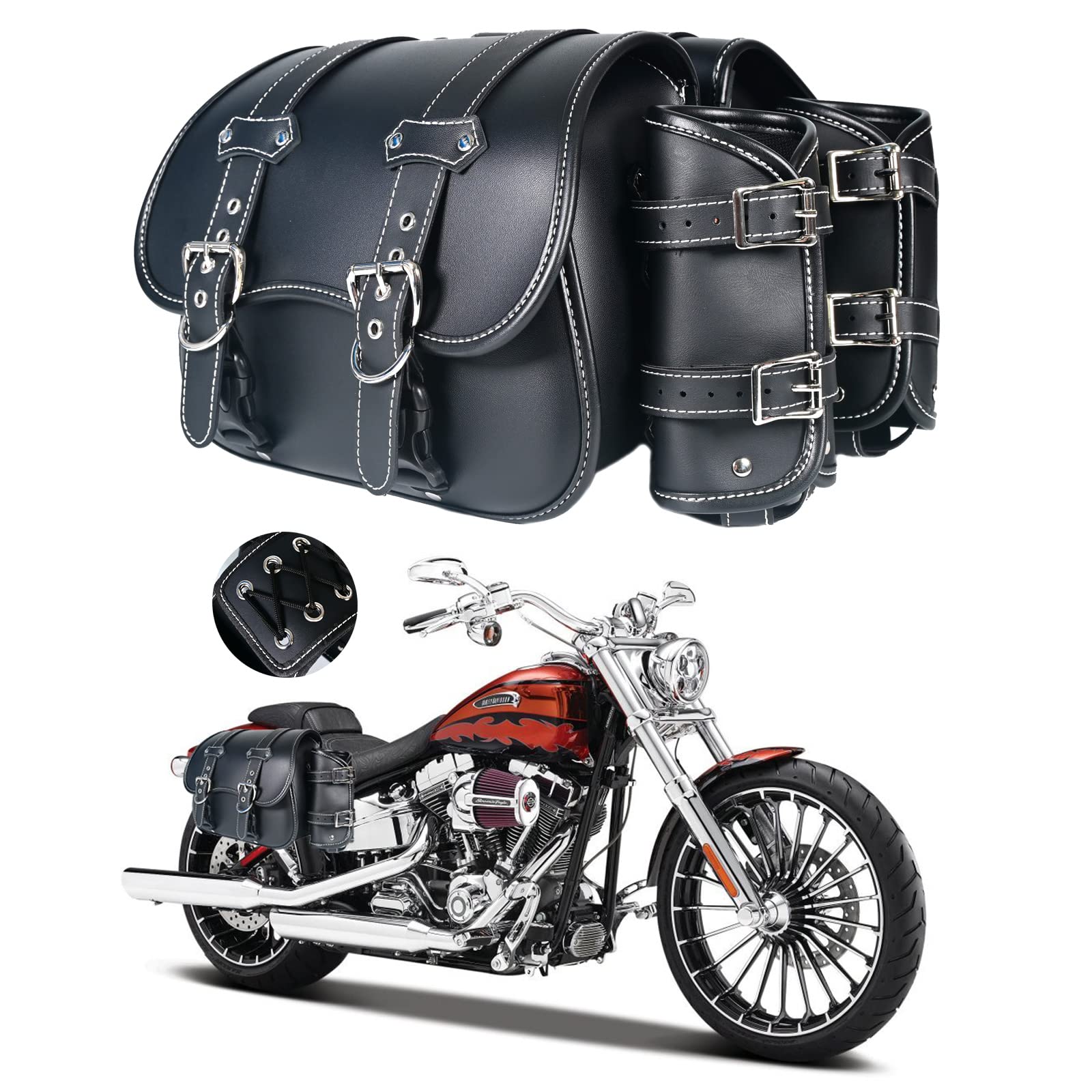 High Density Leather Motorcycle Saddlebags Throw Over Saddle Bags
