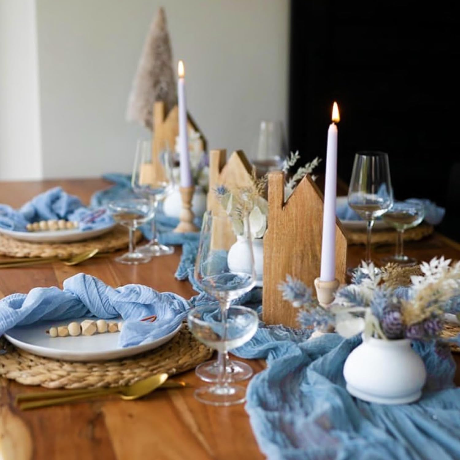 96Pcs Dusty Blue Gauze Cheesecloth Napkins, 20 x 20 Inch Wrinkled Rustic Boho Linen Dinner Napkins Decorative Table Napkins for Wedding,Dinner,Family Everyday Use/Parties