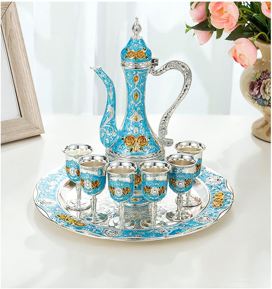 Metal Wine Set Liquor Tray Gift Russian Wine Set High-End European-Style Antique Zinc Wine Jug Wine Glass (Color : C) (B)