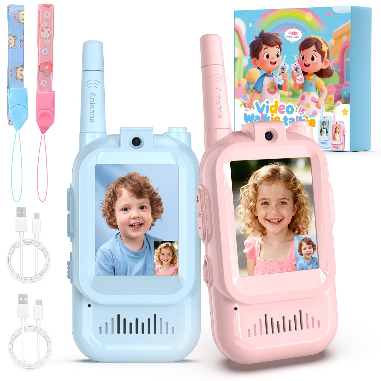Video Walkie Talkies for Kids, 2 Pack Facetime Walkie Talkies with HD Camera & Voice Changer for Boys & Girls for Family Games, Indoor, Outside, Camping, Hiking Christmas Birthday Toys Gift Ages 3-12