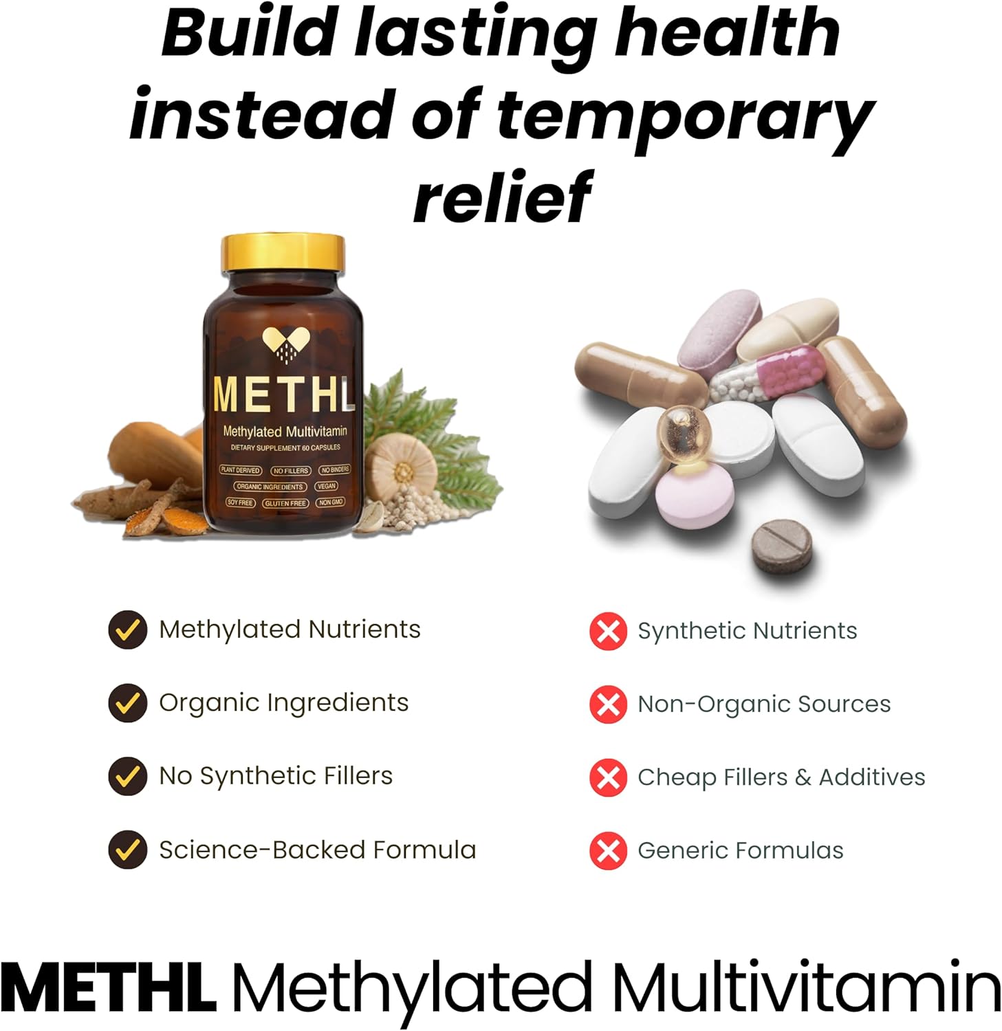 Methylated Multivitamin Fermented Organic Greens & Turmeric, Activated B Vitamins (5‑MTHF & Methyl B12), Vegan, Gluten Free, Energy & Immune Support, 60 Capsules