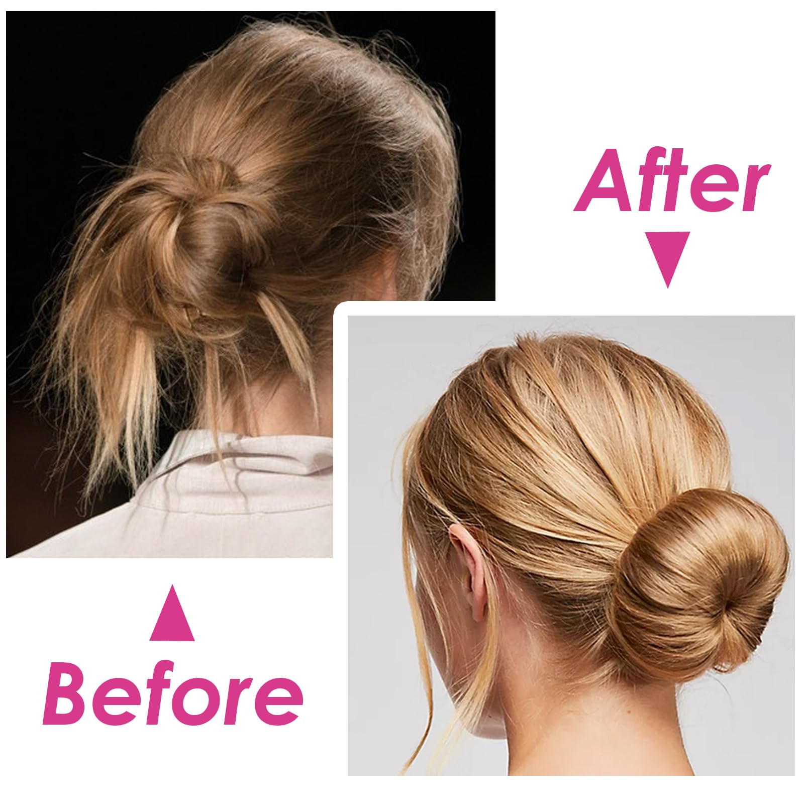 Pelo Moño Maker, Pinza de Esponja para Peinar el Cabello Donut Herramienta de Rosquilla de Giratoria, Herramientas de Peinado para Moños, 4 Piezas Moños Accesorios, 2 Grandes y 2 Pequeños (Negro)