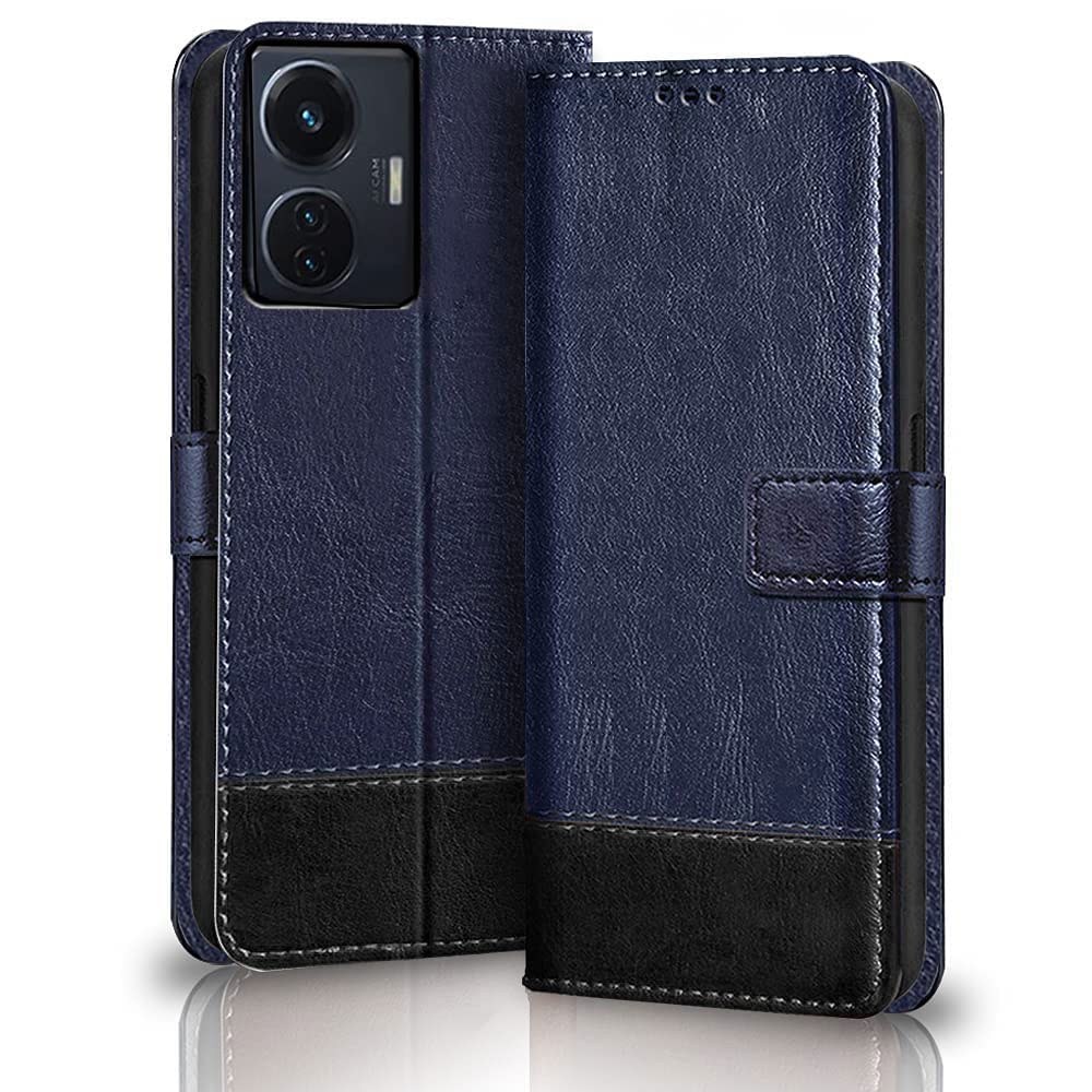 Nkarta Double Shade Flip Cover PU Leather Flip Case with Card Holder and Magnetic Stand for IQOO Z6 Lite 5G (Blue with Black) (B0BG8N24QR) Amazon Price History, Amazon Price Tracker