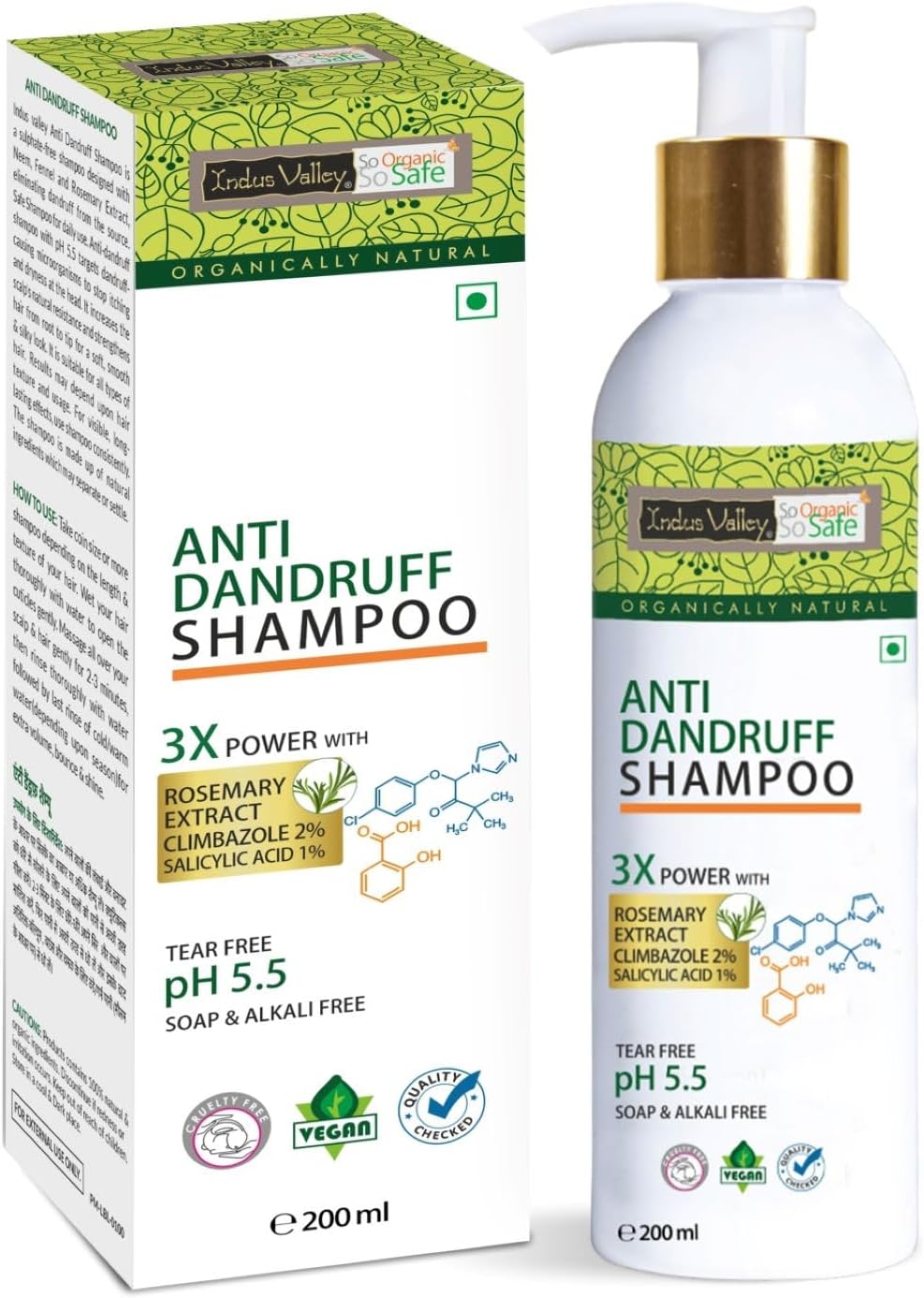 INDUS VALLEY Anti-Dandruff Shampoo with Rosemary Oil | Helps Reduce Hair Fall, Soothes Itchy Scalp & Controls Flakes | Natural Hair Fall Defense Shampoo – 200 ml