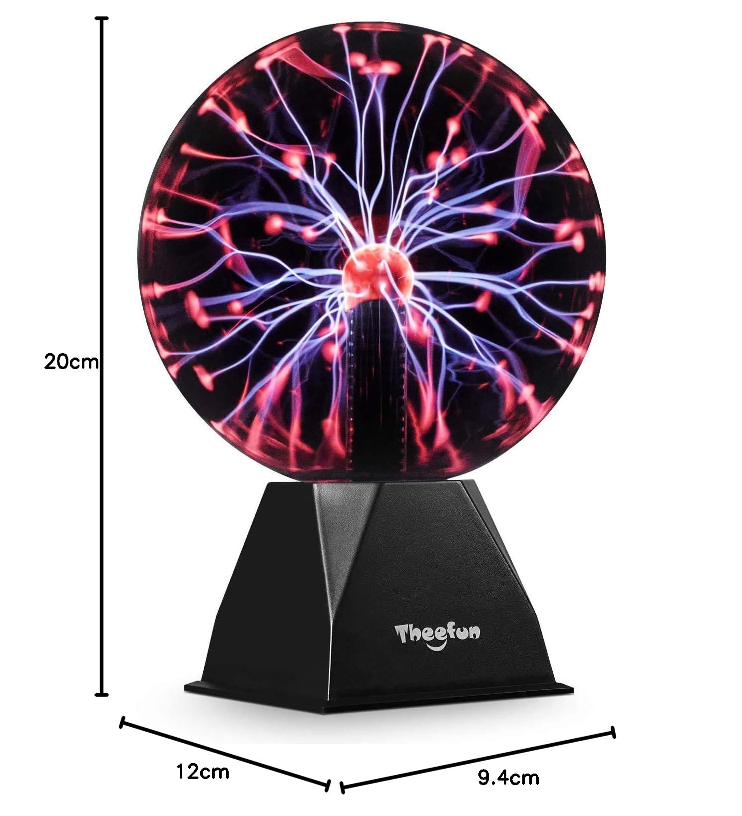 Theefun Lámpara de Plasma 8 Pulgadas, Bola de Plasma Mágica Interactiva Touch y Sonido, Bola Plasma Educativa de Física, Lámpara Decorativa para Fiestas y Regalo de Cumpleaños (Rojo)
