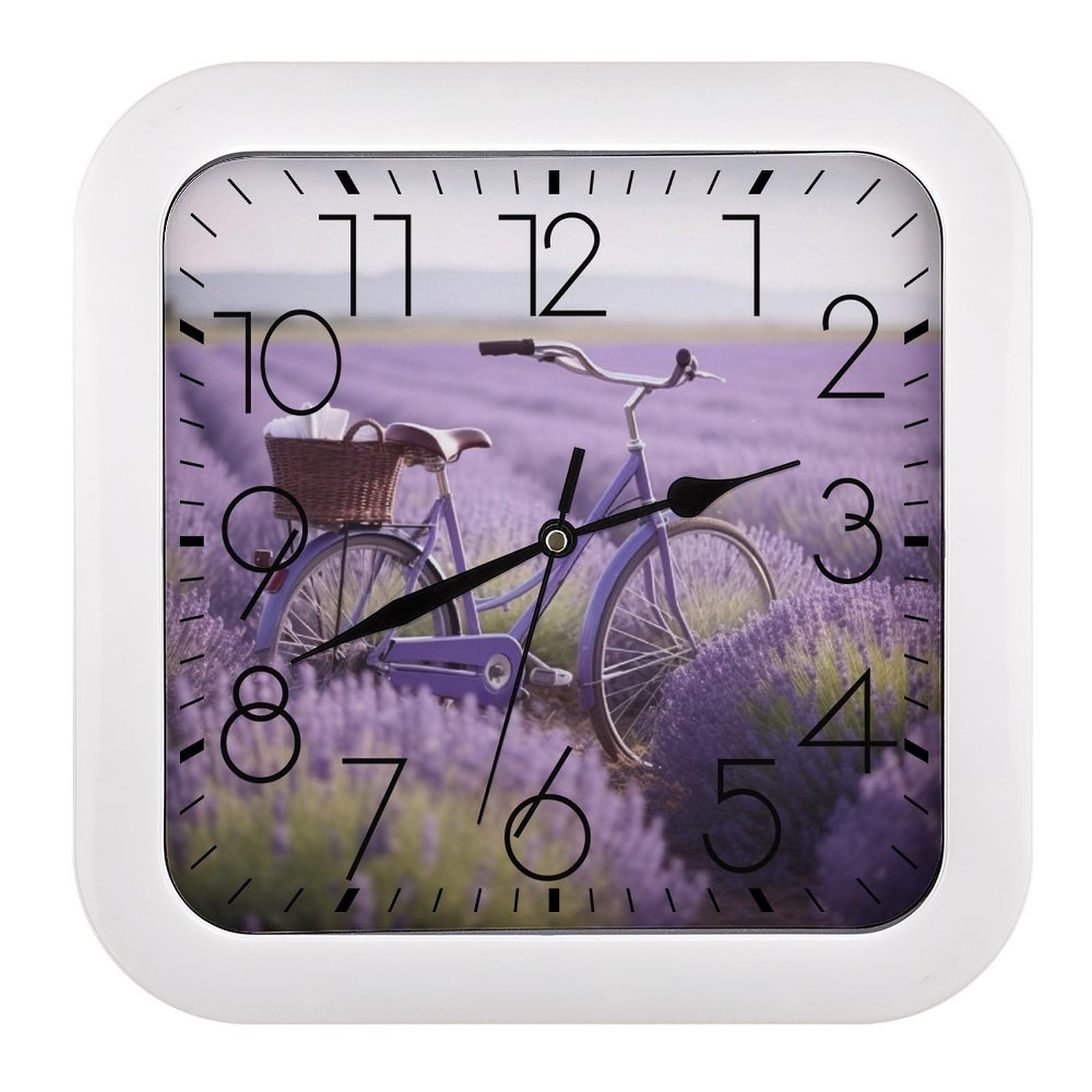 NTVOWPZO 10 Inch Wall Clock Lavender Field Bike Battery Operated Wall Clocks Silent Non-Ticking Square Wall Clock for Living Room Kitchen Home Office Wall Decorative Clocks