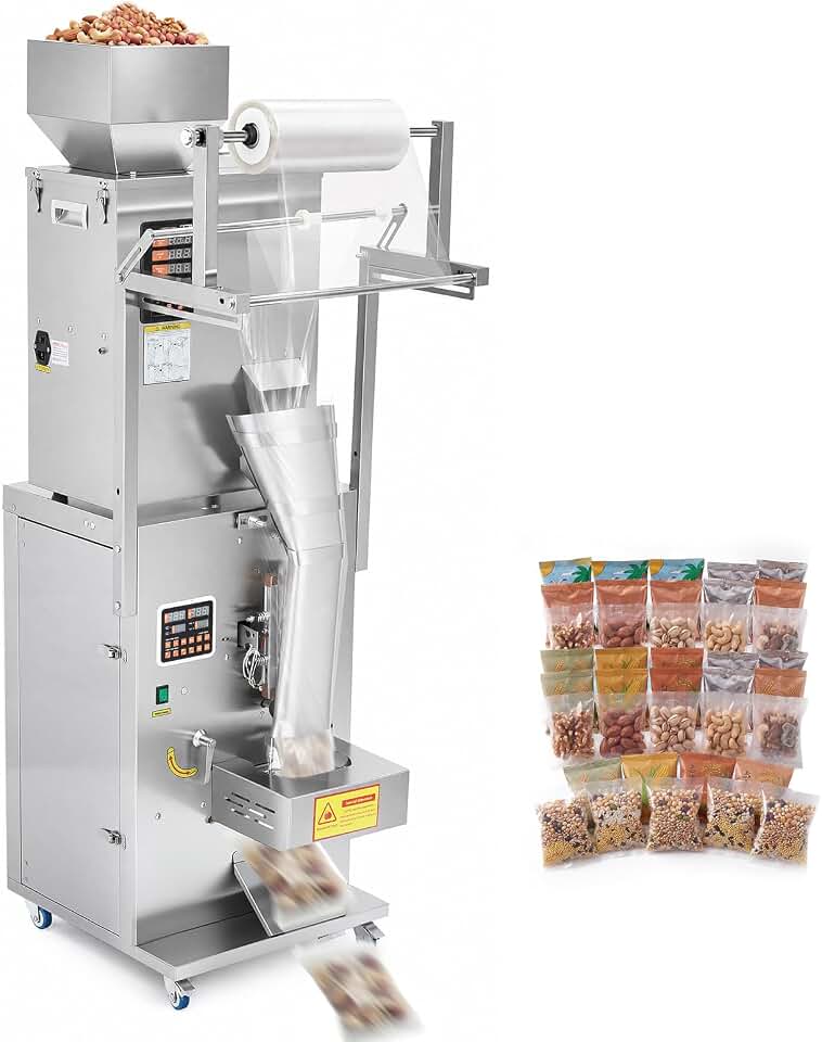 VEVOR Powder Filling and Sealing Machine, 10-500g(0.02-1.1lbs) Automatic Particle Granule Packaging Machine, Stainless Steel, Weighing Filling Sealing, for Coffee Beans, Grains, Tea, Spices, Silver