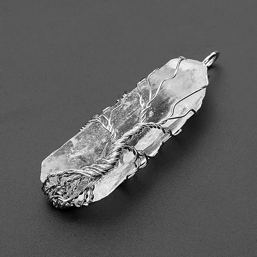 Miniatura 5 de Collar con dije de árbol de la vida con piedra de cristal curativo natural, collar de corazón de varita de cuarzo con piedras preciosas de Reiki,