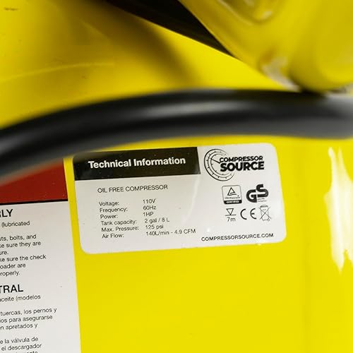 Miniatura 7 de Compresores de aire libres de aceite de 2 galones 1 HP portátil mano llevar 110V 125 PSI 4.9 CFM compresor fuente CS750-08