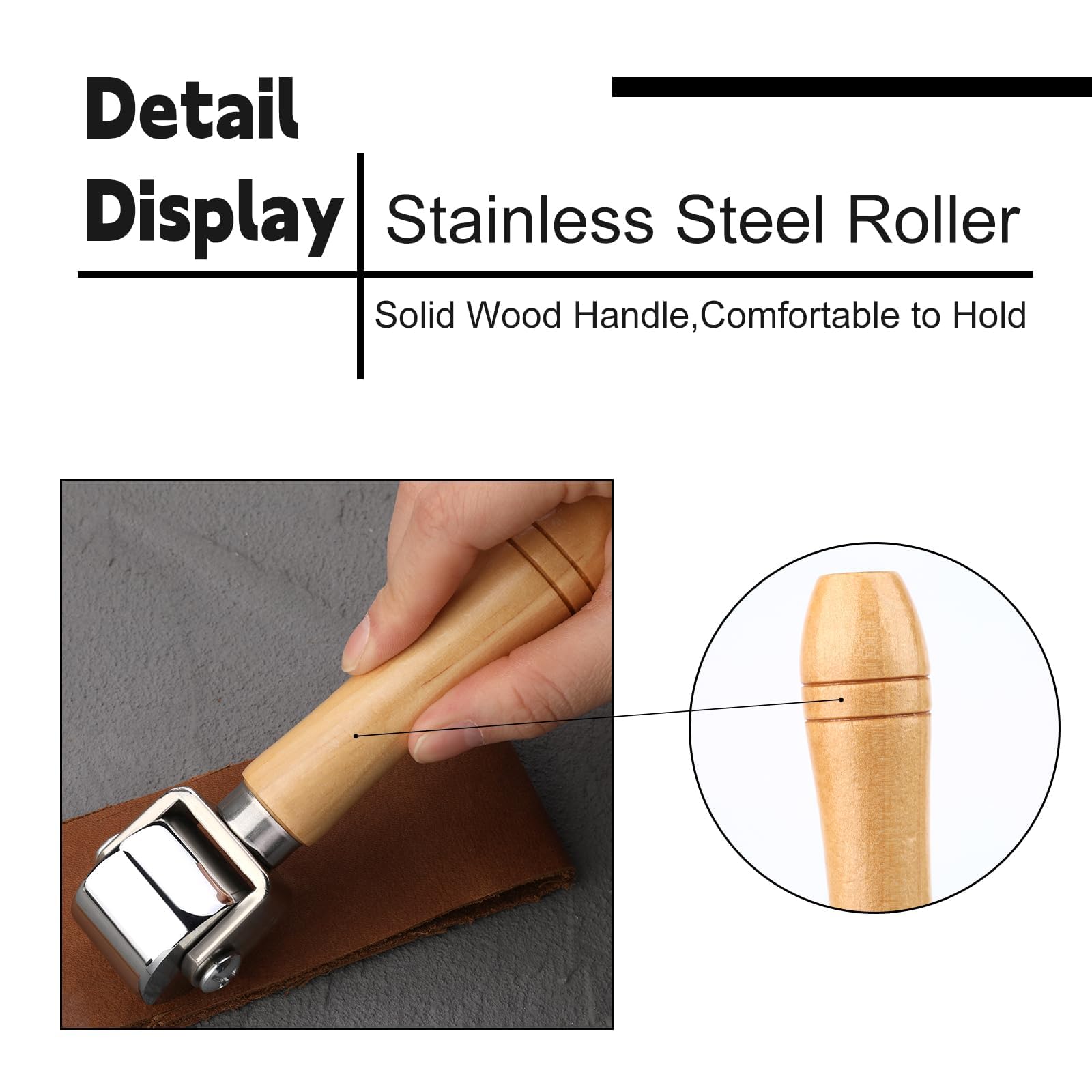 Rodillo de borde a presión de cuero de 26 mm + 60 mm + 100 mm, rodillo de costura para cuero, herramienta de laminación de cuero para manualidades de cuero (madera)