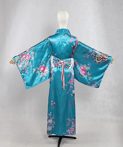 Miniatura 4 de Disfraz de kimono japonés para mujer, bata tradicional de geisha, bata de baño con estampado de anime, pijama de estilo largo (azul)