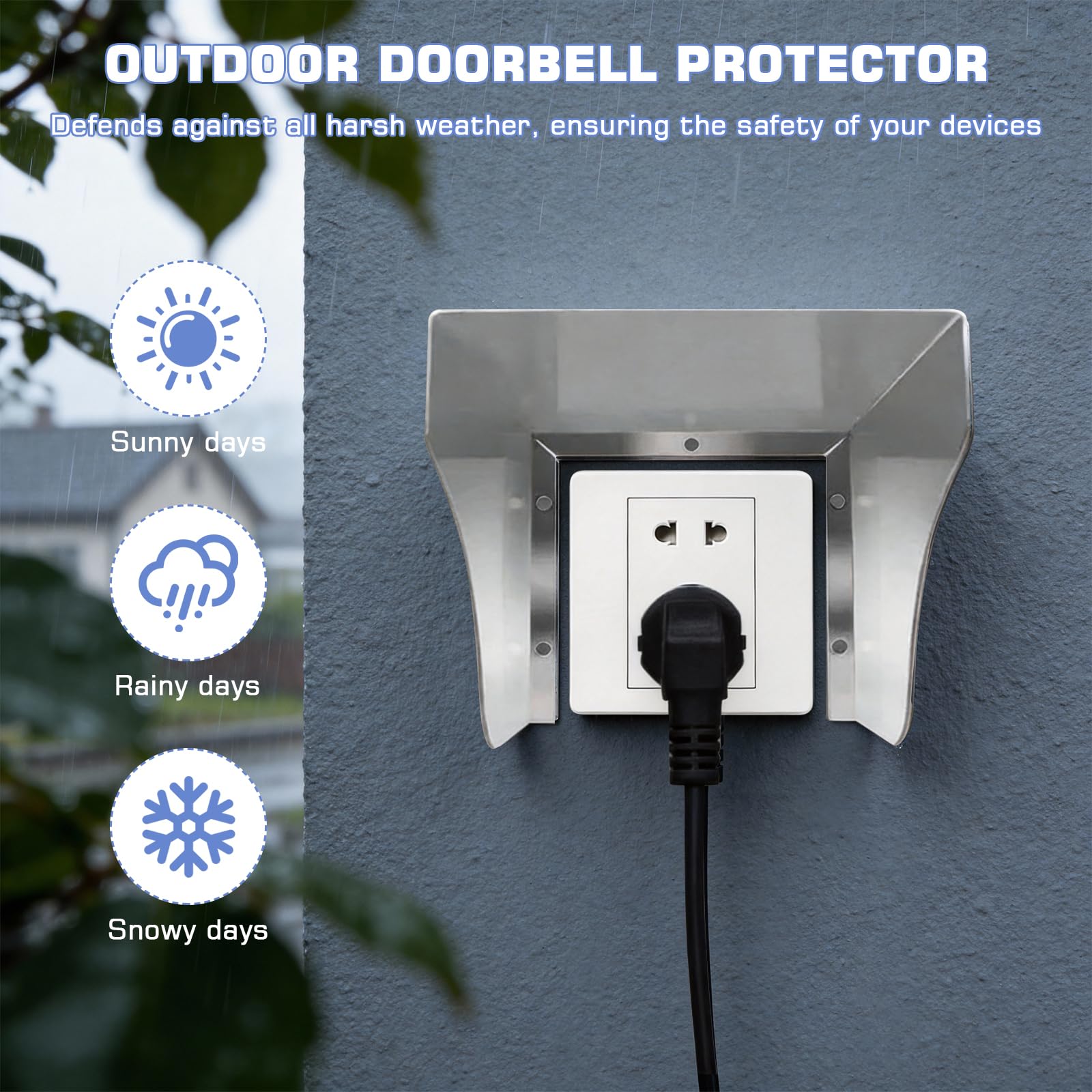 Prise de courant, protection contre la pluie, en acier inoxydable, pour sonnette de porte, protection contre la pluie extérieure, en acier inoxydable, pour prise extérieure, pour salle de bain