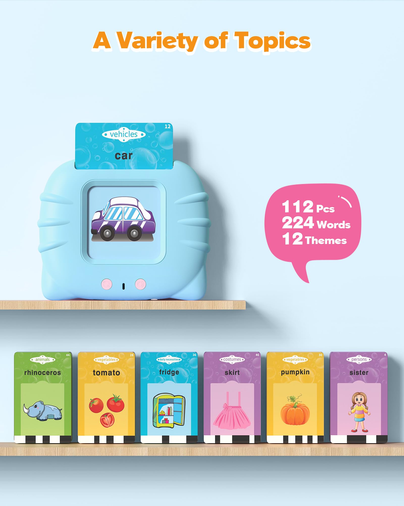 Talking Flash Cards for Toddlers 1 2 3 4 Year Olds, Montessori Language Learning with 224 Words, Pocket Speech Therapy and Autism Playthings, Children's Sensory Educational Device