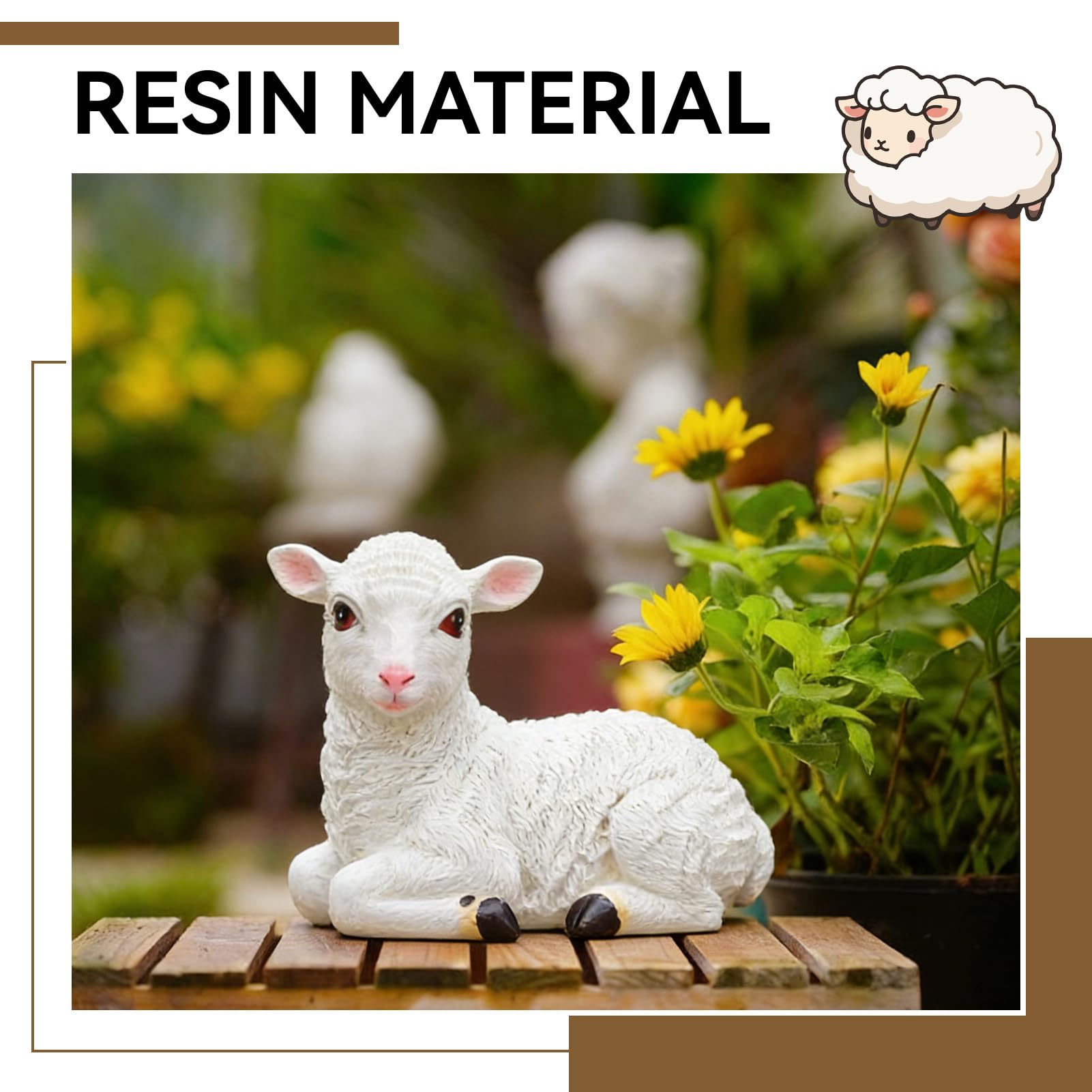 Cyrank Statue De Mouton De Jardin, Ornements De Jardin, Figurine De Jardin d'agneau, Sculpture Extérieure, Décoration De Jardin De Mouton Mignon pour Extérieur Et Intérieur(Mouton couché)