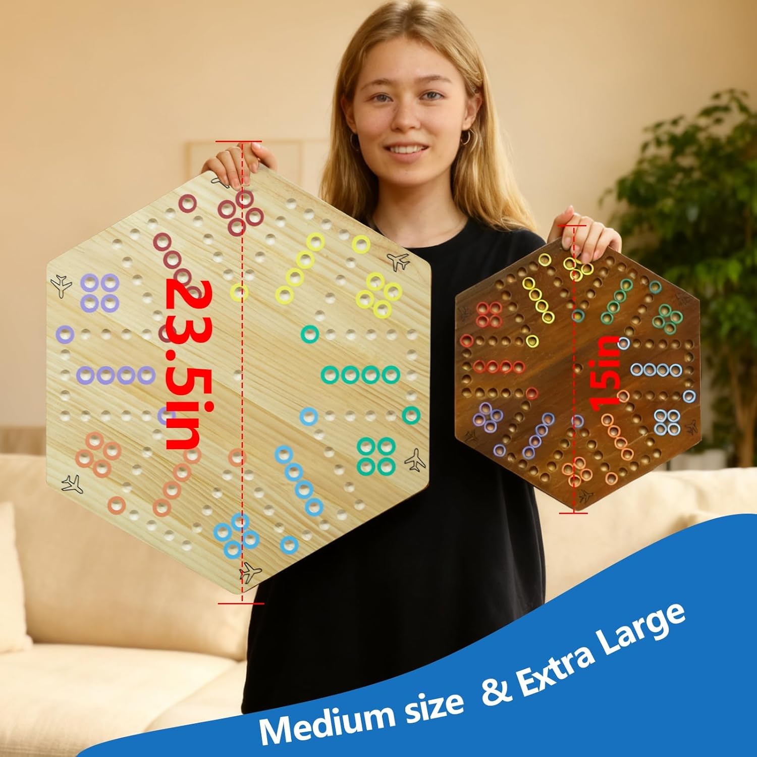 Original Marble Game Wahoo Board Game Double Sided Painted Wooden Fast Track Board Game for Friends and Party 6 and 4 Players 6 Colors 24 Marbles 6 Dice