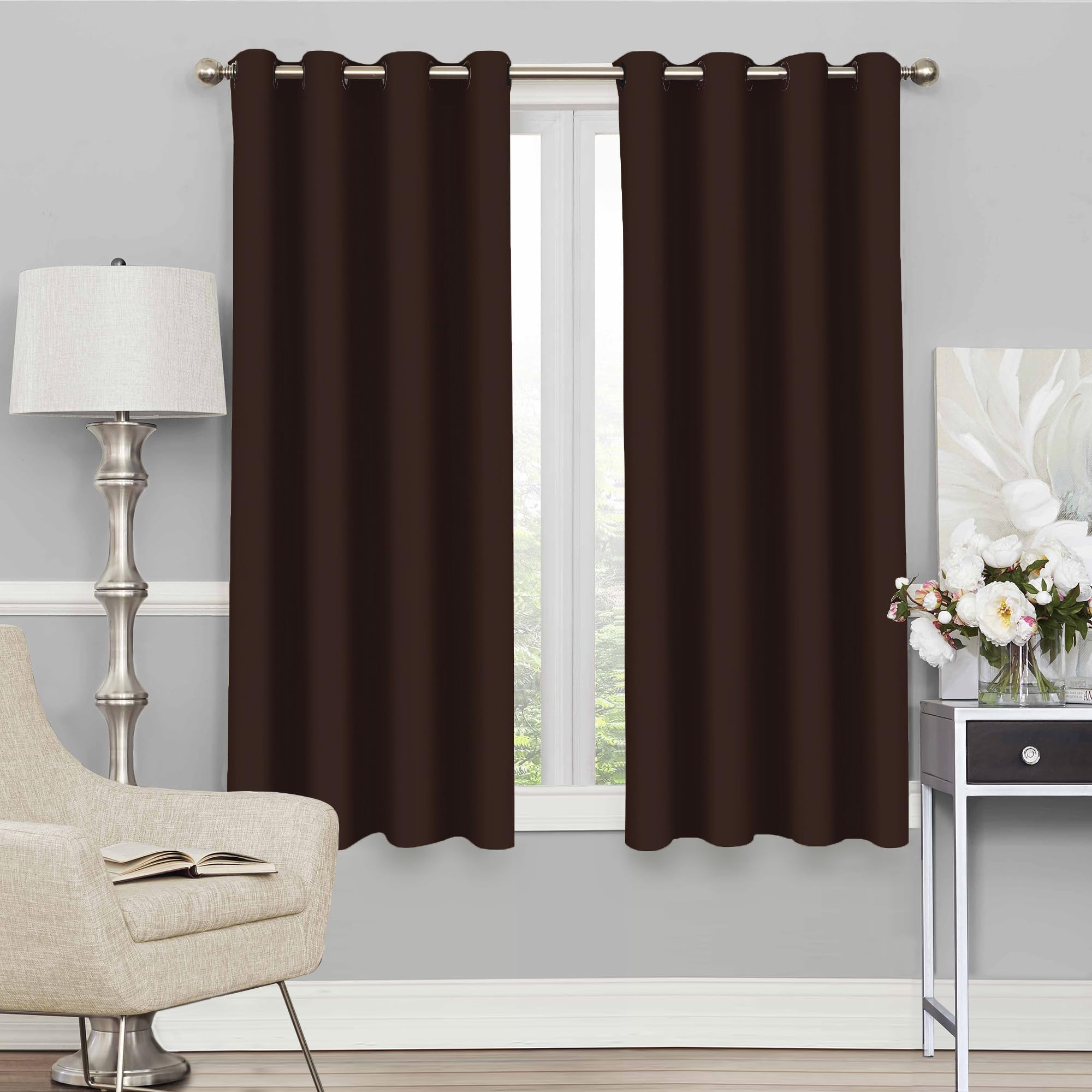 โ Story@Home Blackout Curtains for Windows in Bedroom/Living, Set of 2 Panels, 152 CM (Brown) - Premium Faux Silk, Light Blocking, Thermal Insulation, Noise Reduction, Rich Polyester, Grommet