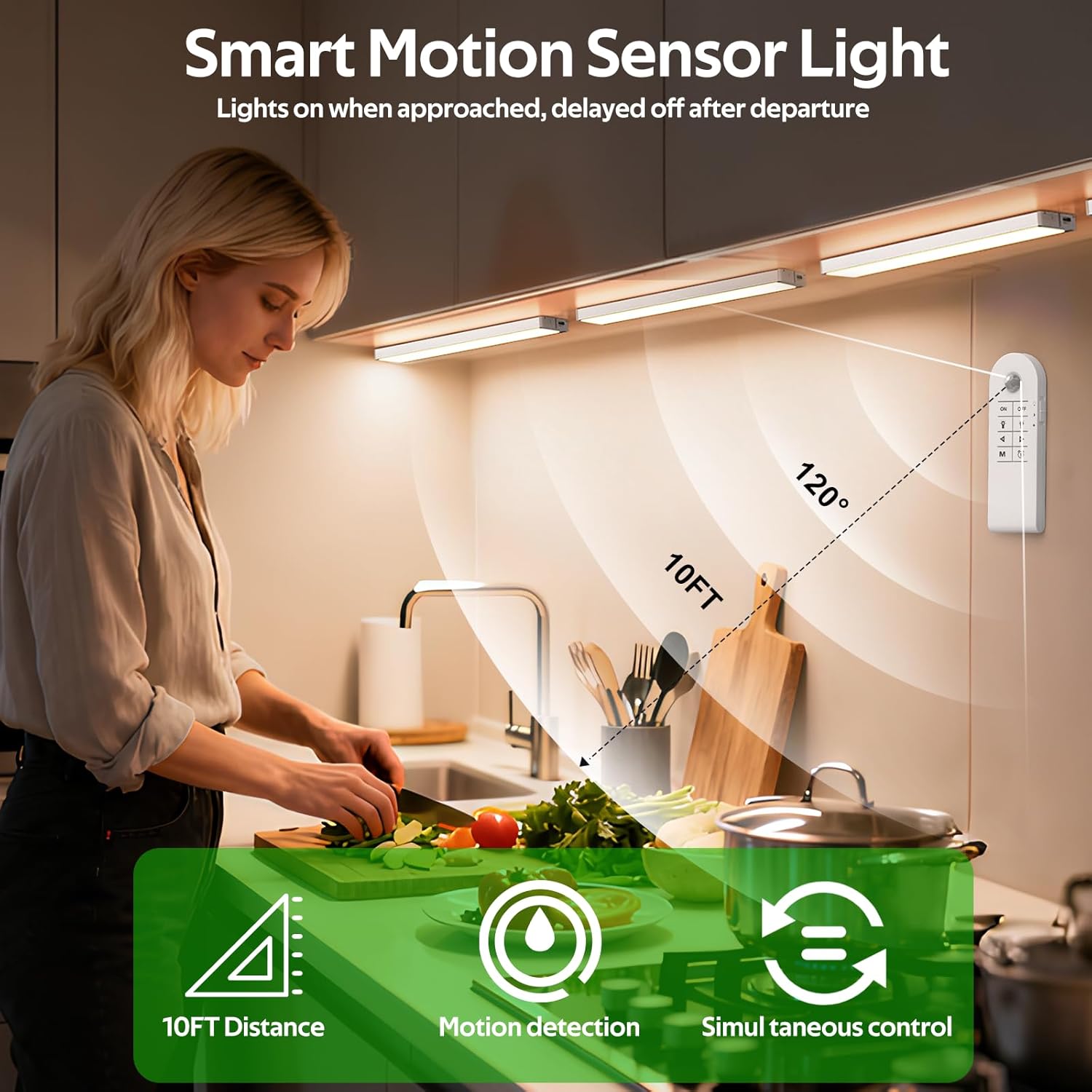 AIBOO Under Counter Lights, 1800mAh Rechargeable Gun Safe Lights Motion Sensor Lights,3 Pack 8 inch Under Cabinet Lighting,3 Color Temperatures Magnetic Closet Lights for Kitchen, Stairs,Wardrobe