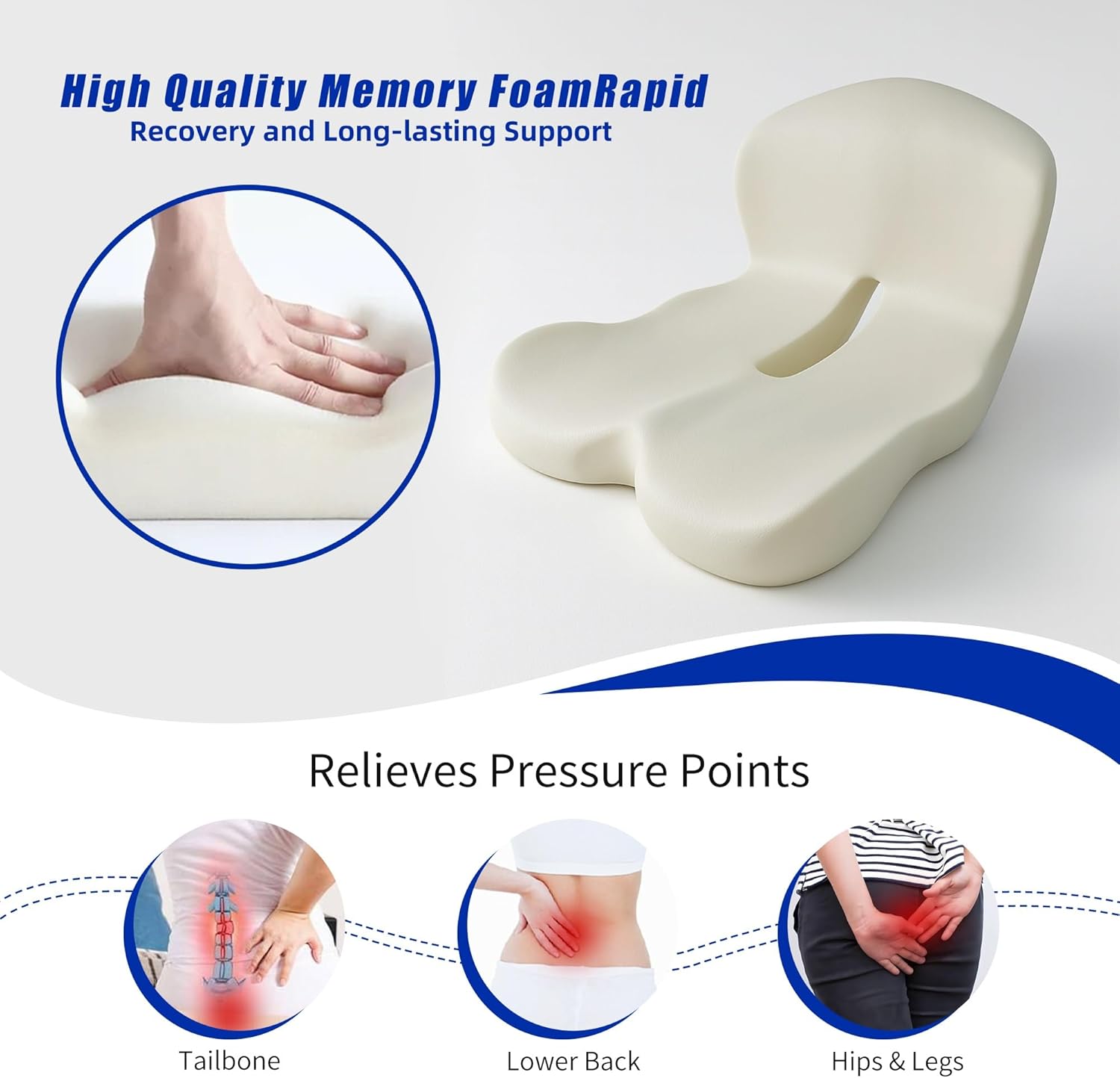 Car Seat Cushion Office Chair Cushion with Fixing Strap, L-Shaped Integrated Soothe Chair Booster Seat Cushion for Lower Back Protection,Reenily Back Seat Cushion for Long Sitting