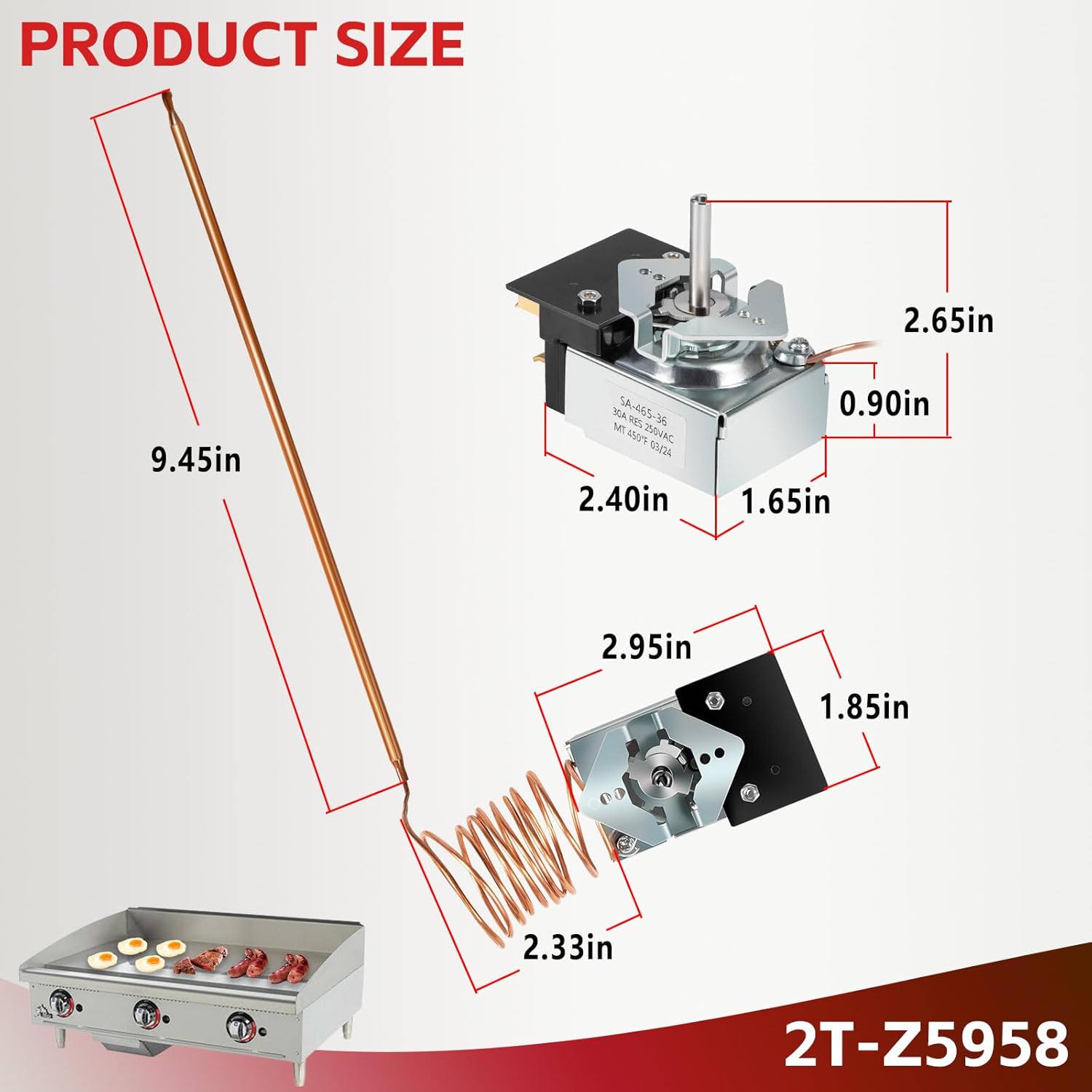 Thermostat Replacement for Star Max 2T-Z5958 SA-465-36 Griddle Temperature Controller For Star MFG 2T-Z5958 Z5958 AllPoints 46-1368 SA-100-450