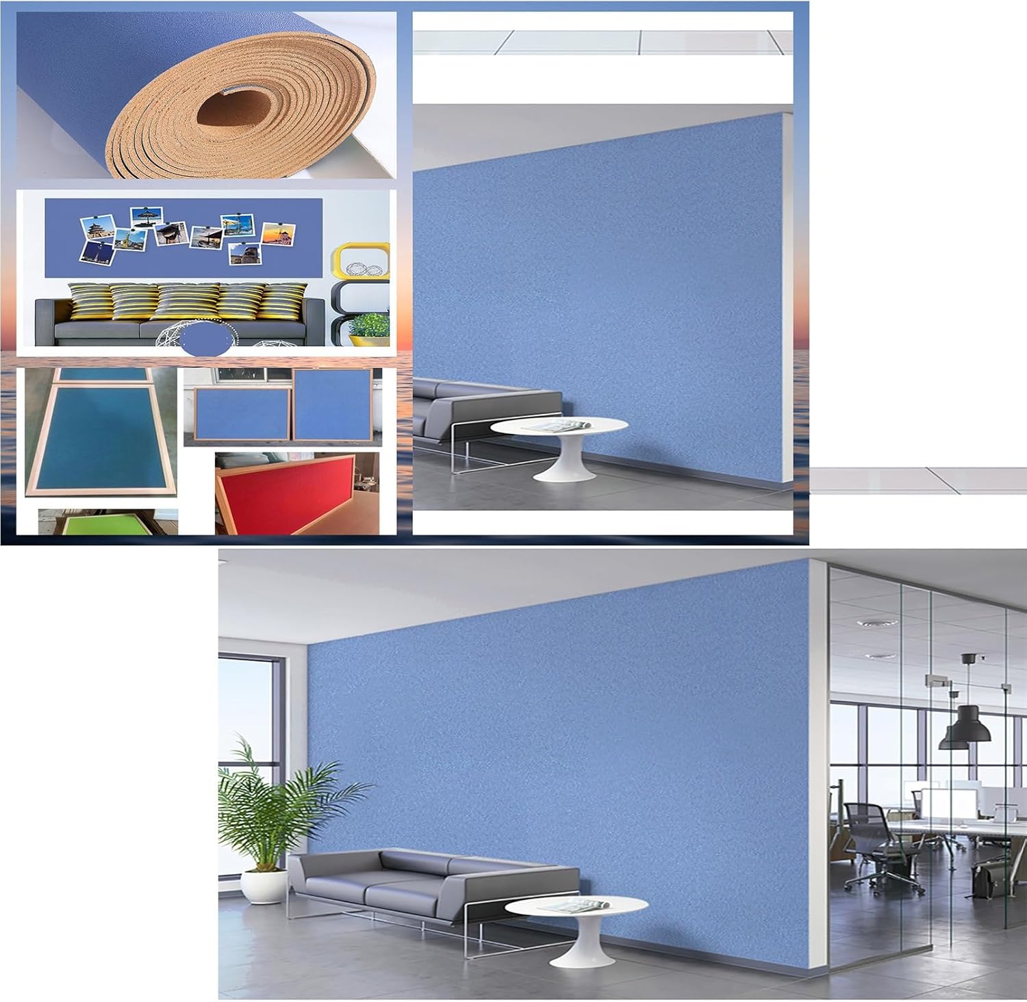 Tack Board for Office Not Self-Adhesive CorkBoard Roll Sheet High Density Cork Board Cork Floor Tiles Thick 1/3" for DIY Supplies Home School Blue(0.7x2.5m-2.3x8.2ft)