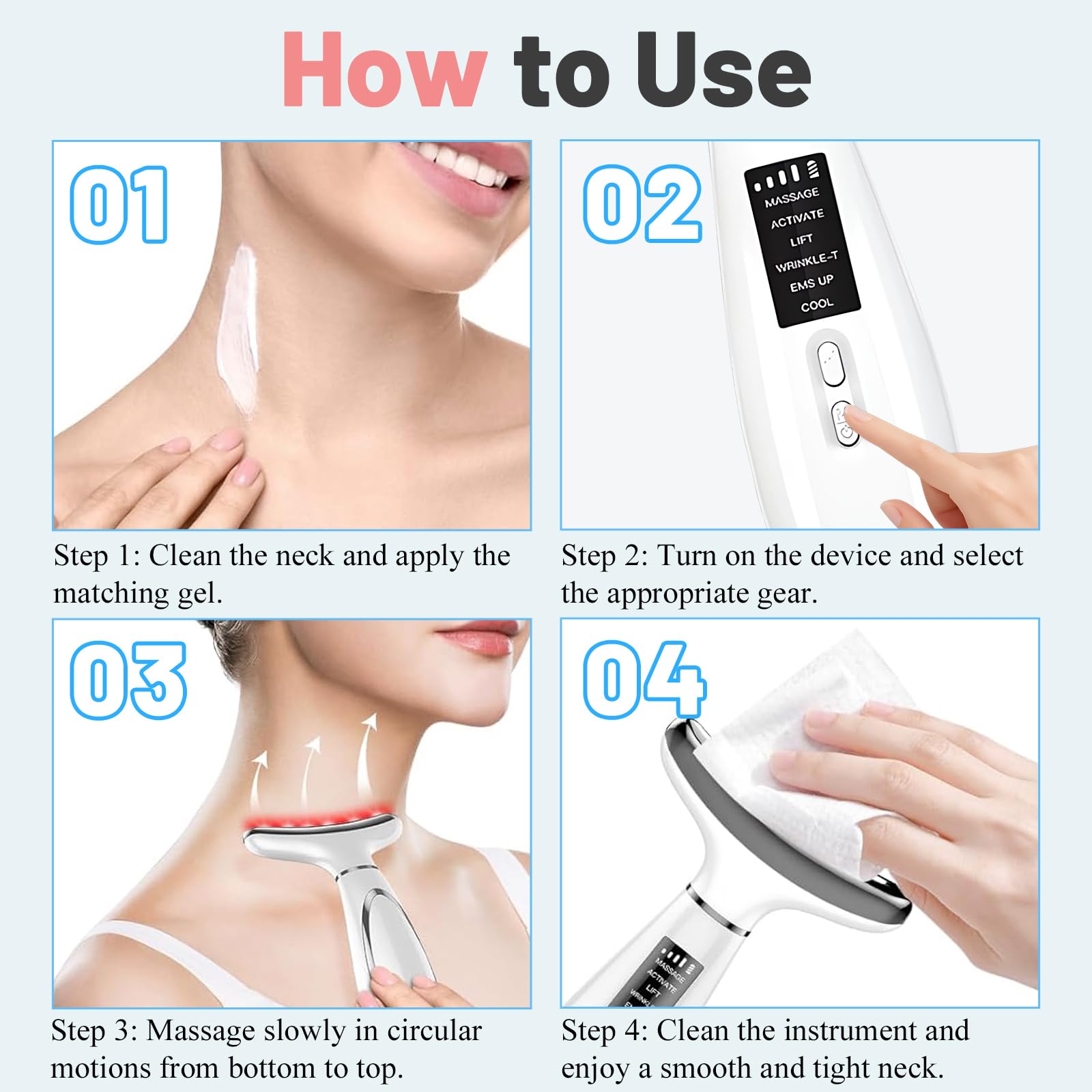 Appareil Massage Visage 7 LED, chaud/froid, EMS, 4 niv. & USB-C | Raffermissement pour visage, cou & yeux – anti-rides, drainage lymphatique et effet tenseur, idéal pour un soin quotidien