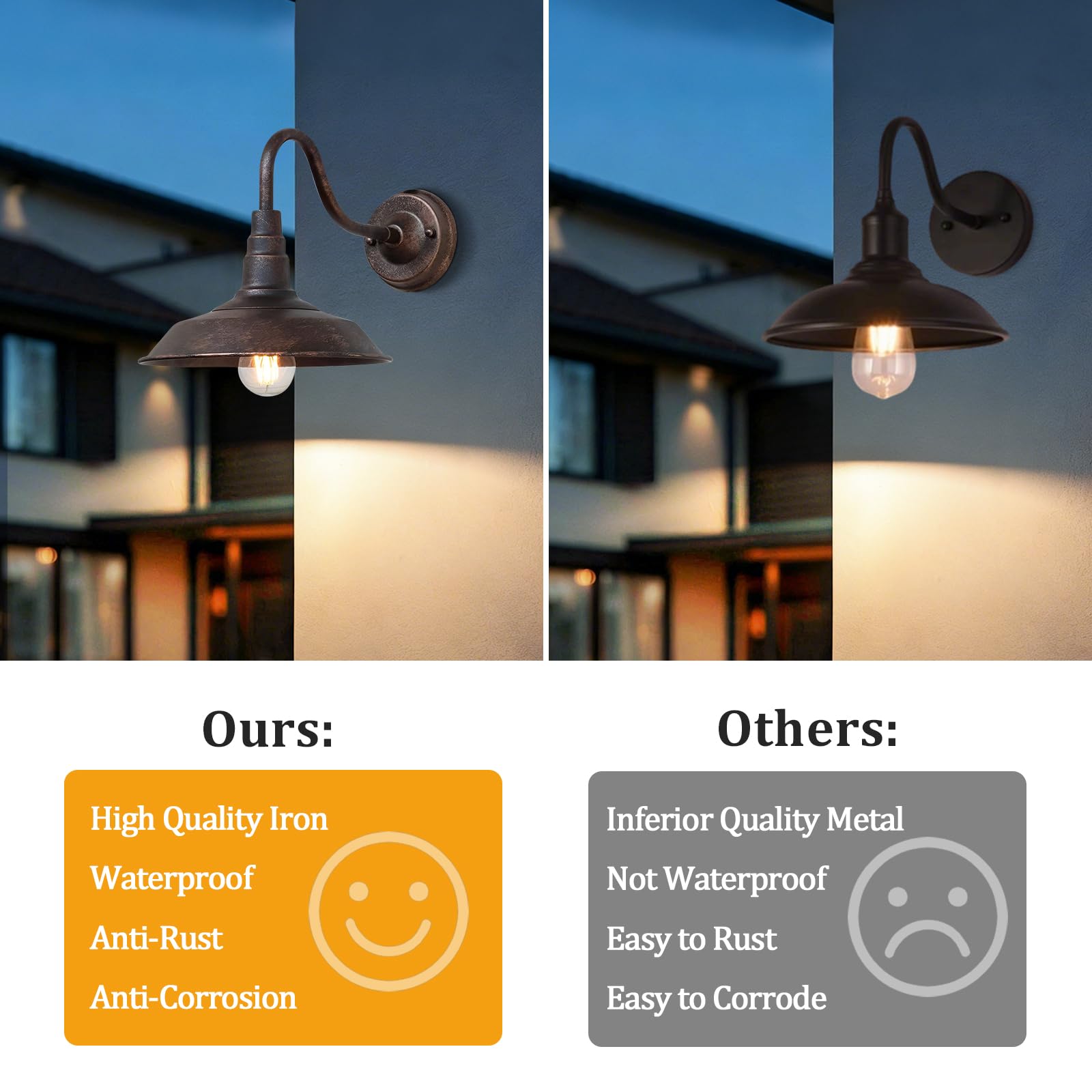 Aplique Pared Exterior Vintage Lampara Pared Lampara Impermeable De Hierro E27 Lámpara Jardin Retro Luces Exterior Rústica Para Garaje, Balcón, Iluminación de Terraza Marrón (sin bombilla)