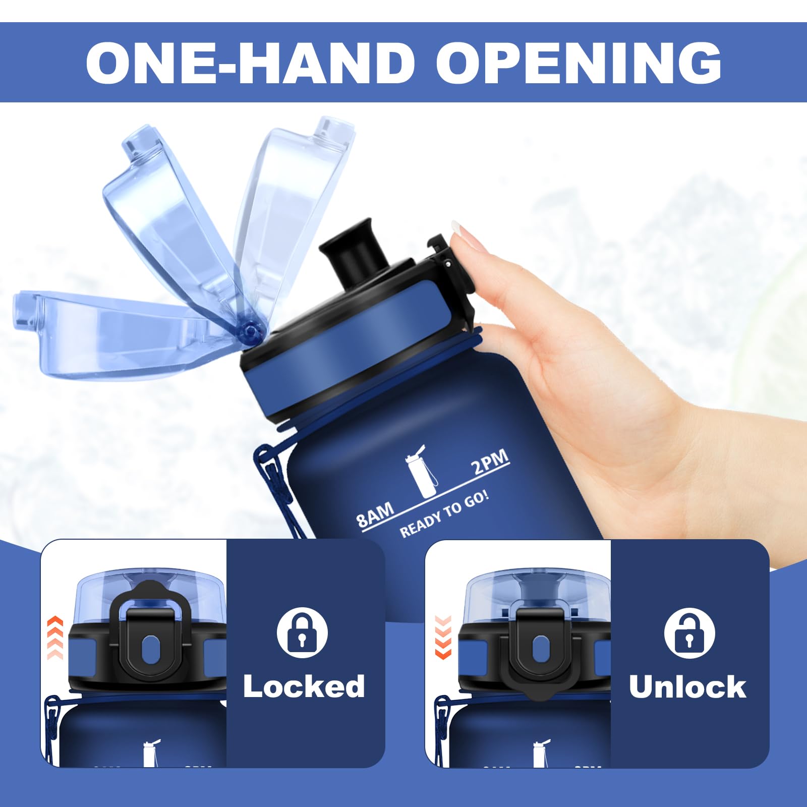 Borraccia 1L, Borracce con Indicatore del Tempo Motivazionale, Borraccia senza BPA, Bottiglia con Filtro, A Prova di Perdite, Borracce per Adulti, Scuola, Ufficio - 4