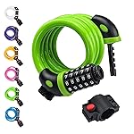 NDakter Bike Lock, 4/5.6 Feet Bicycle Cable, High Security 5 Digit Resettable Combination Coiling Bicycle Lock, Heavy Duty Anti Theft Cable with Mounting Bracket, 1/2 Inch Diameter (4FT,Green-12mm)